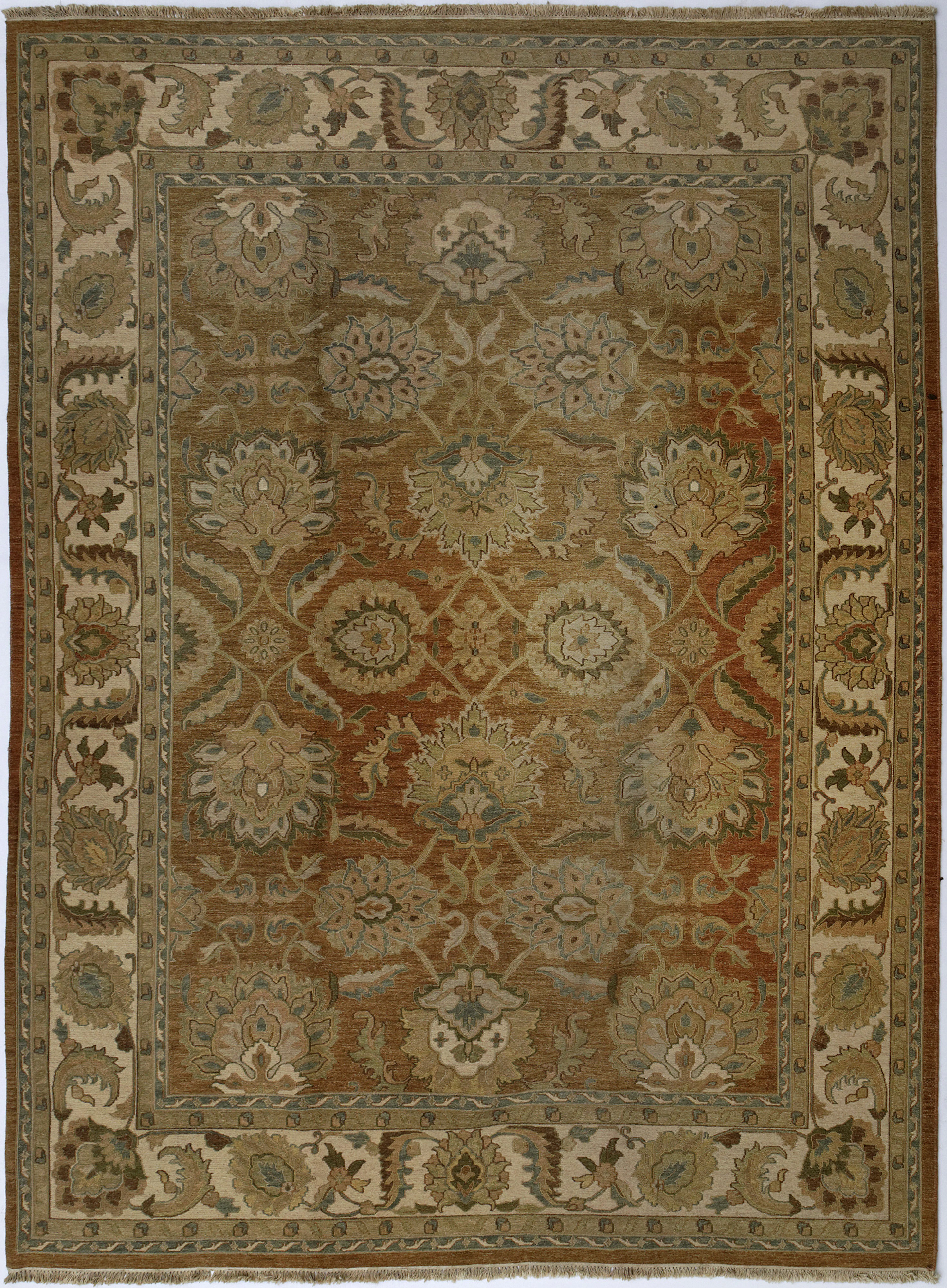 Tapis indien à semis de grosses fleurs sur fond beige, 293x392 cm