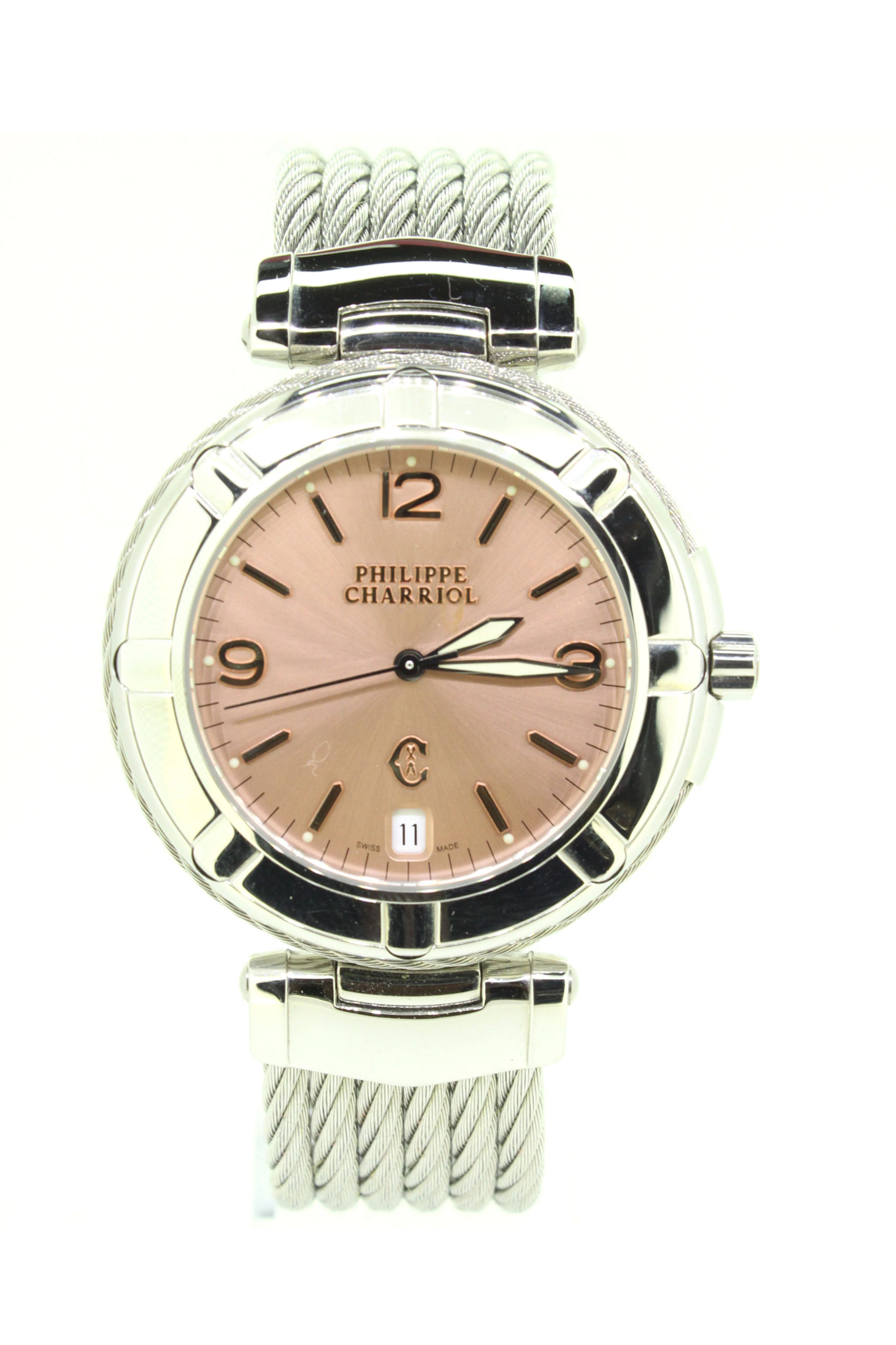 Charriol@, montre-bracelet en acier, quartz, cadran champagne, diam. 37 mm