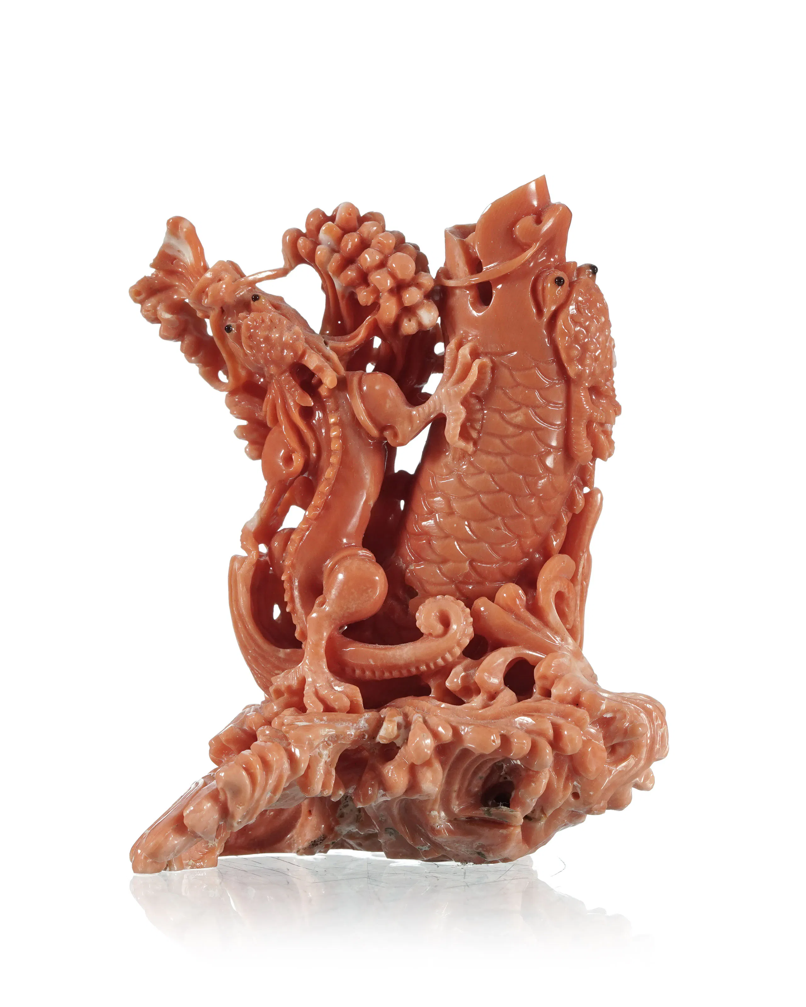 Inro Japonais à 2 Cases - Motif Pin Et Carpe - Laque Du XIXème Siècle - Pièce Authentique De Collection