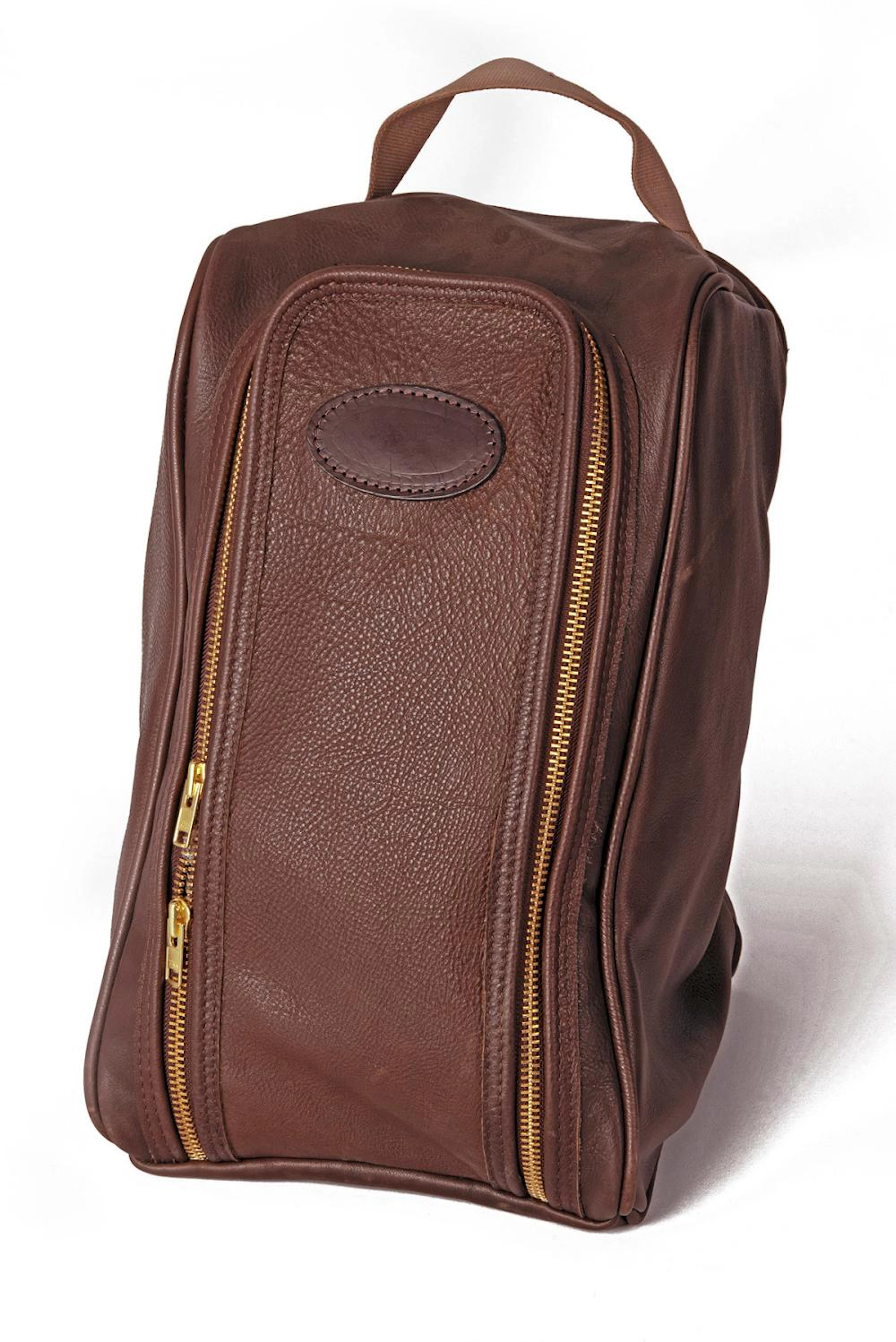 AN UNUSED LEATHER BOOT BAG,