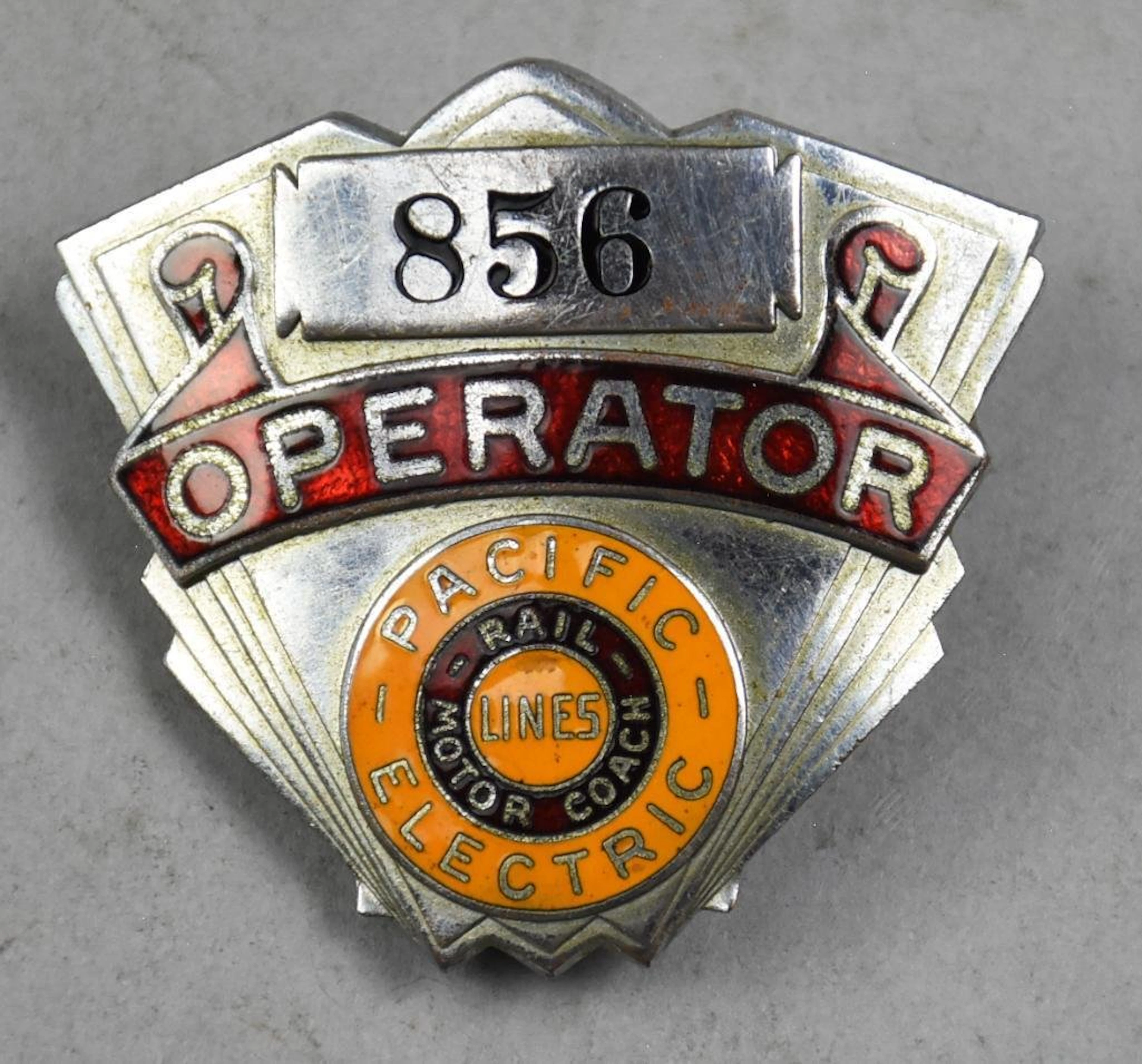 Rare c1930 Pacific Electric Lines Operator Hat Badge