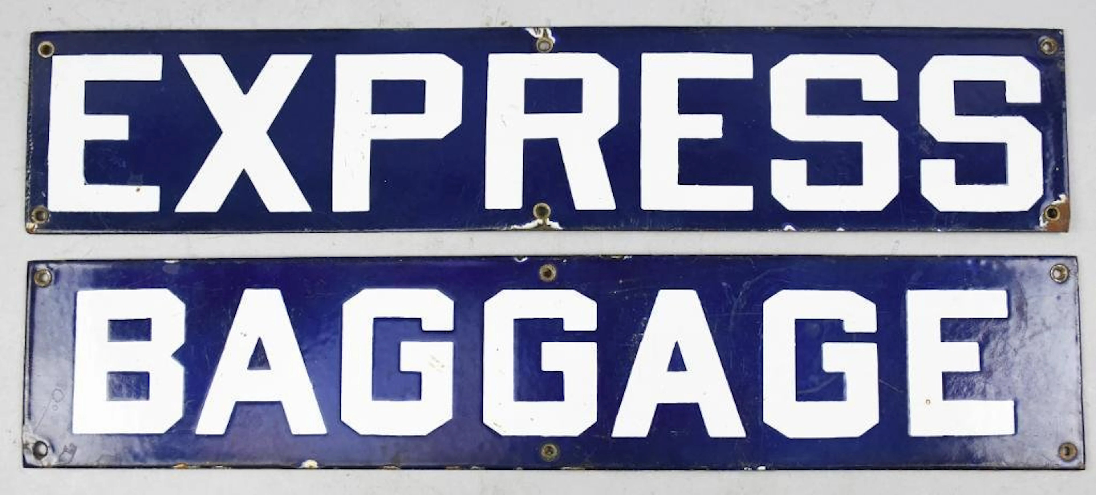 Pair Vintage Express and Baggage Porcelain Signs