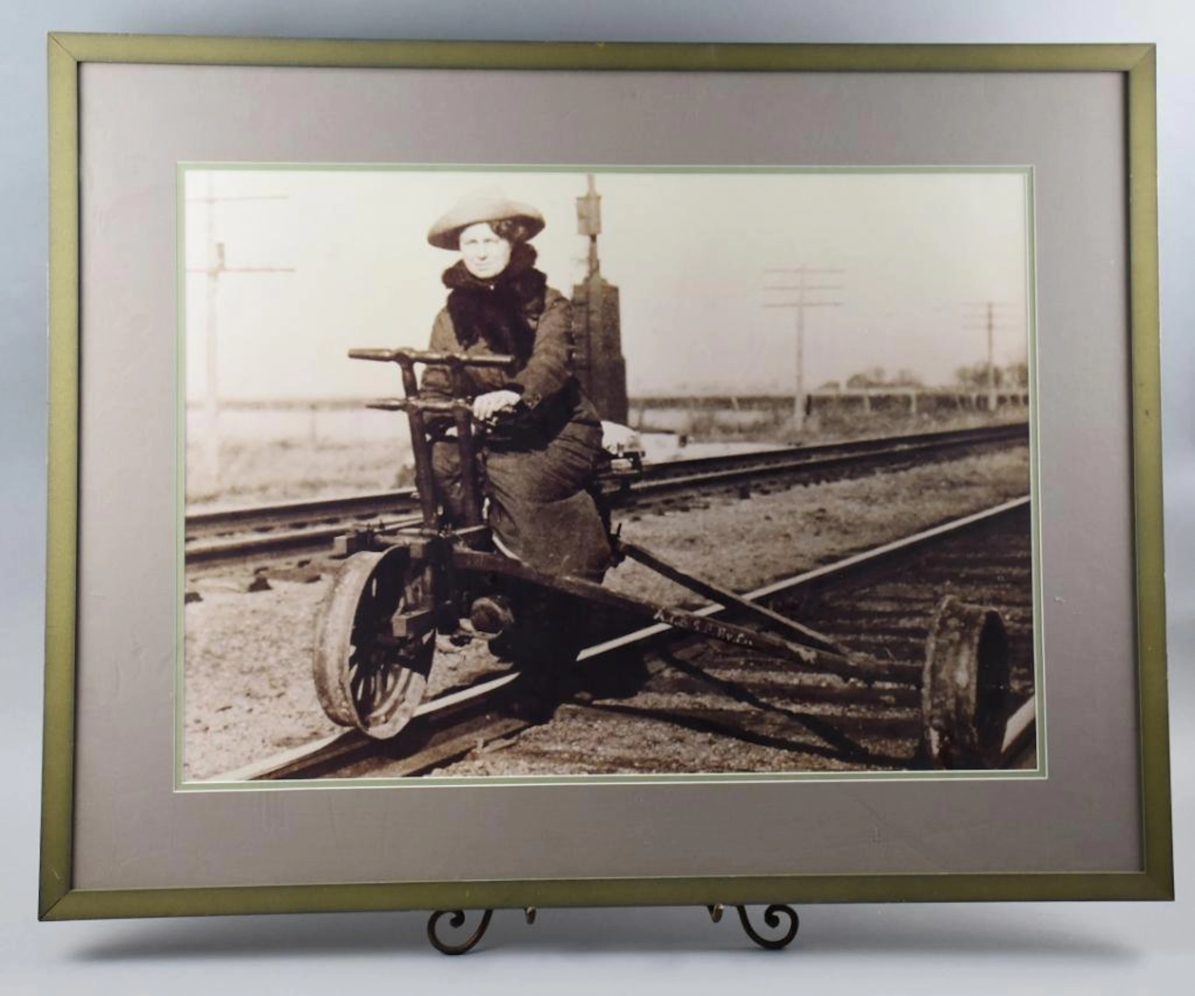 B&W Photo, Woman on AT & SF Velocipede LARGE