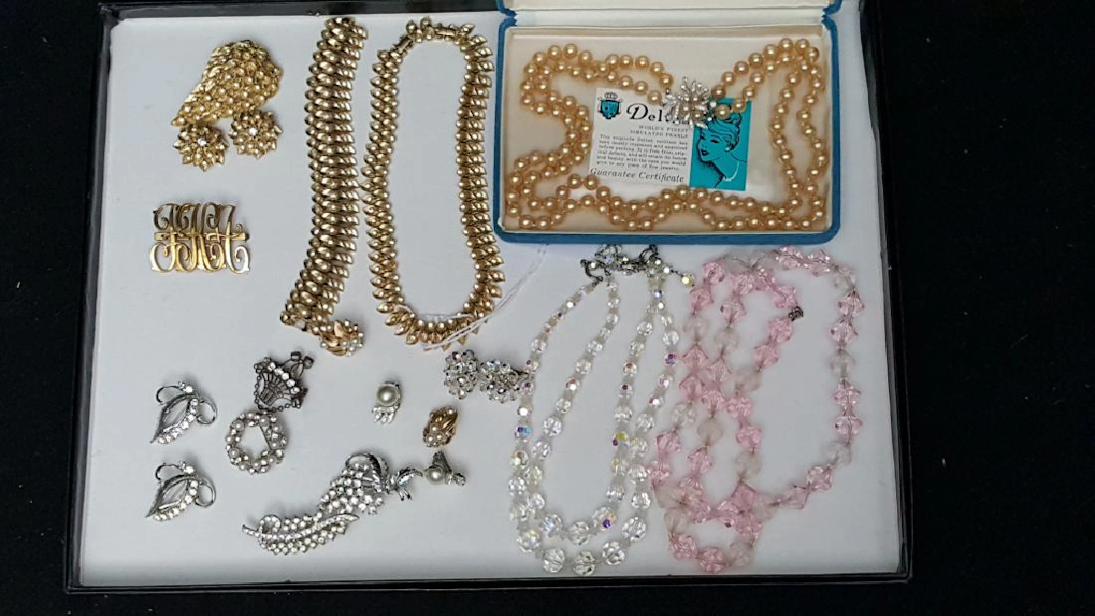 Vintage Diamonique, Pearls and Gold Tone Jewelry