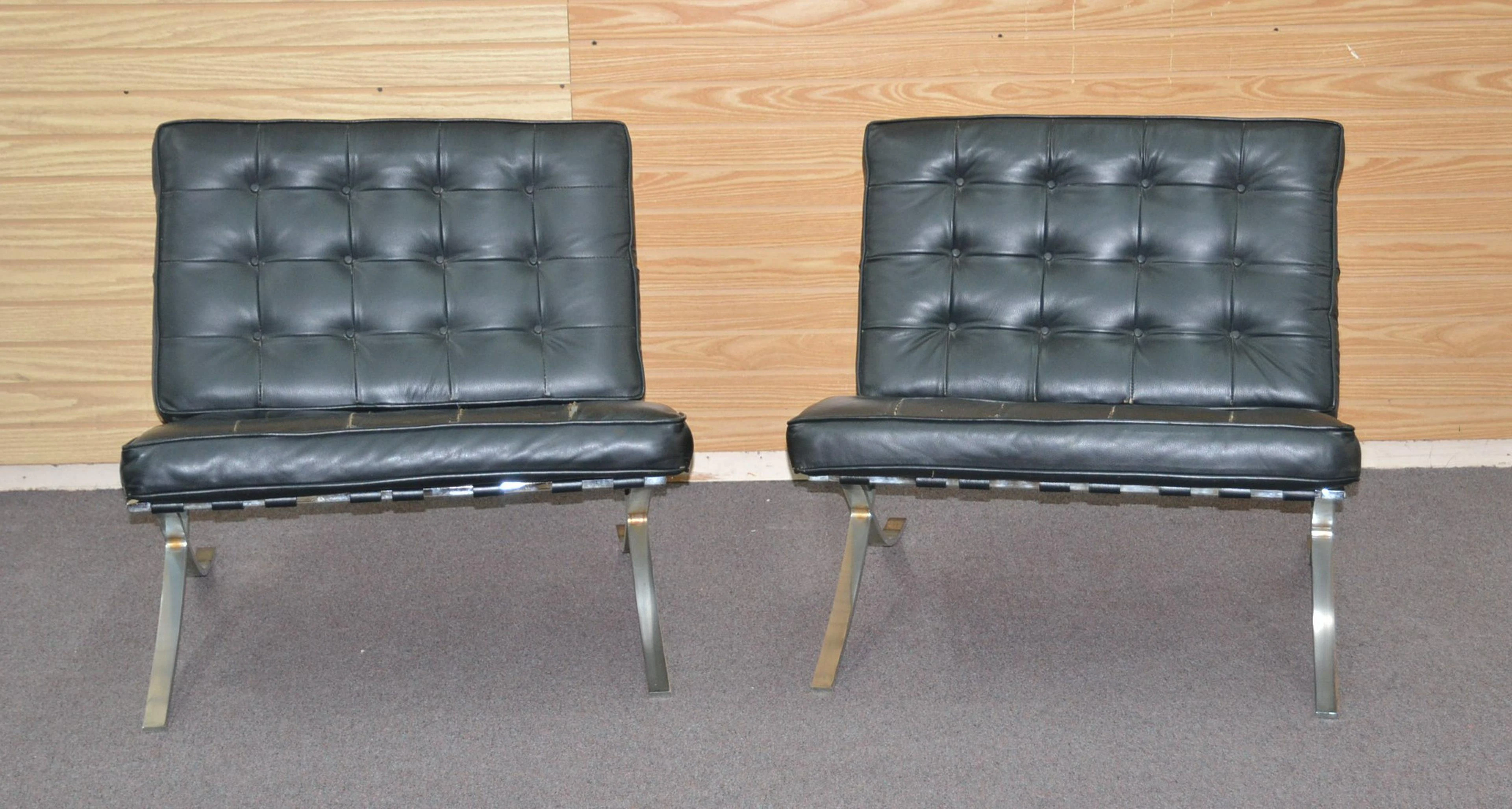 (Pr) LEATHER & CHROME BARCELONA STYLE CHAIRS