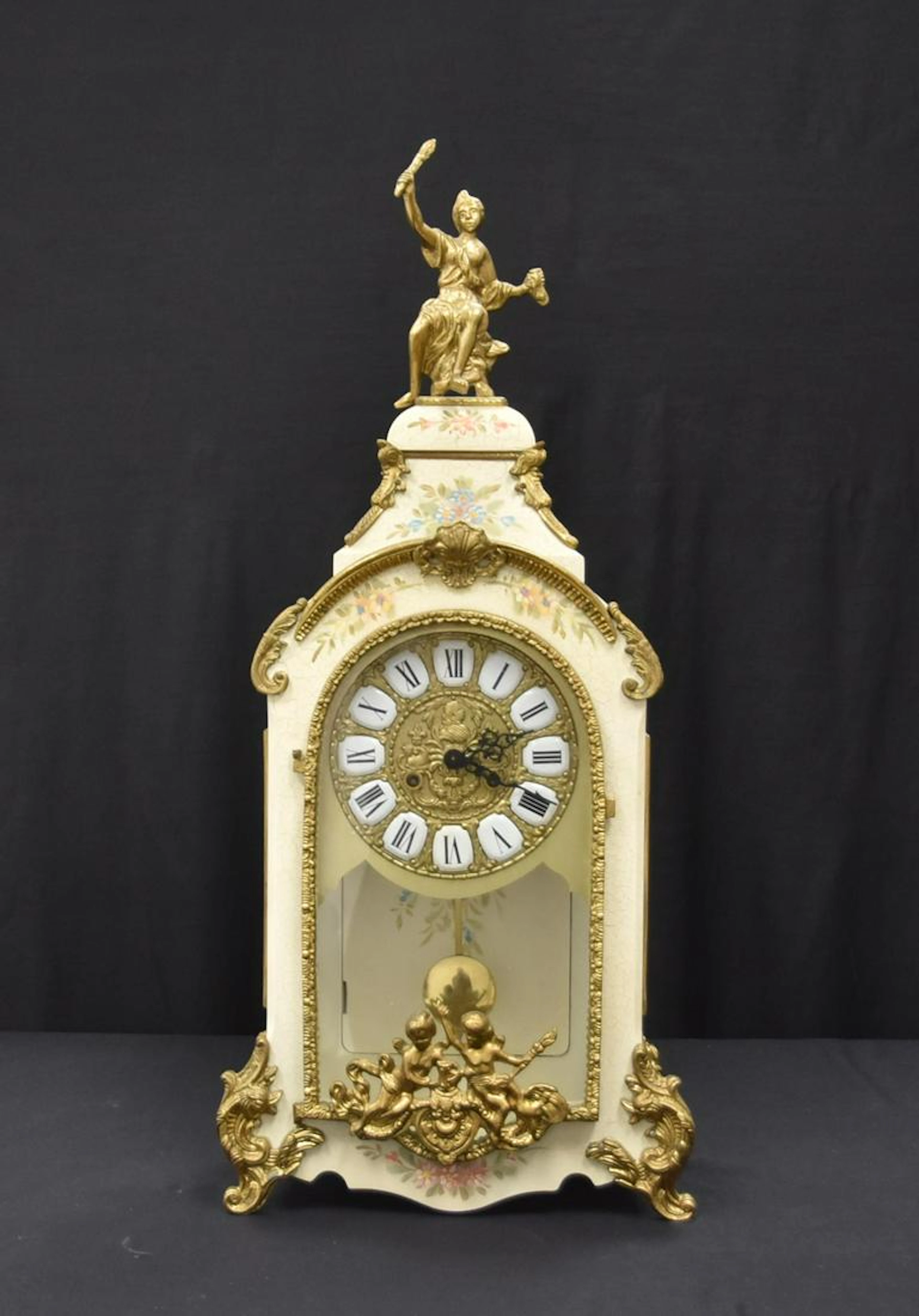 LARGE ITALIAN PAINT DECORATED MANTLE CLOCK
