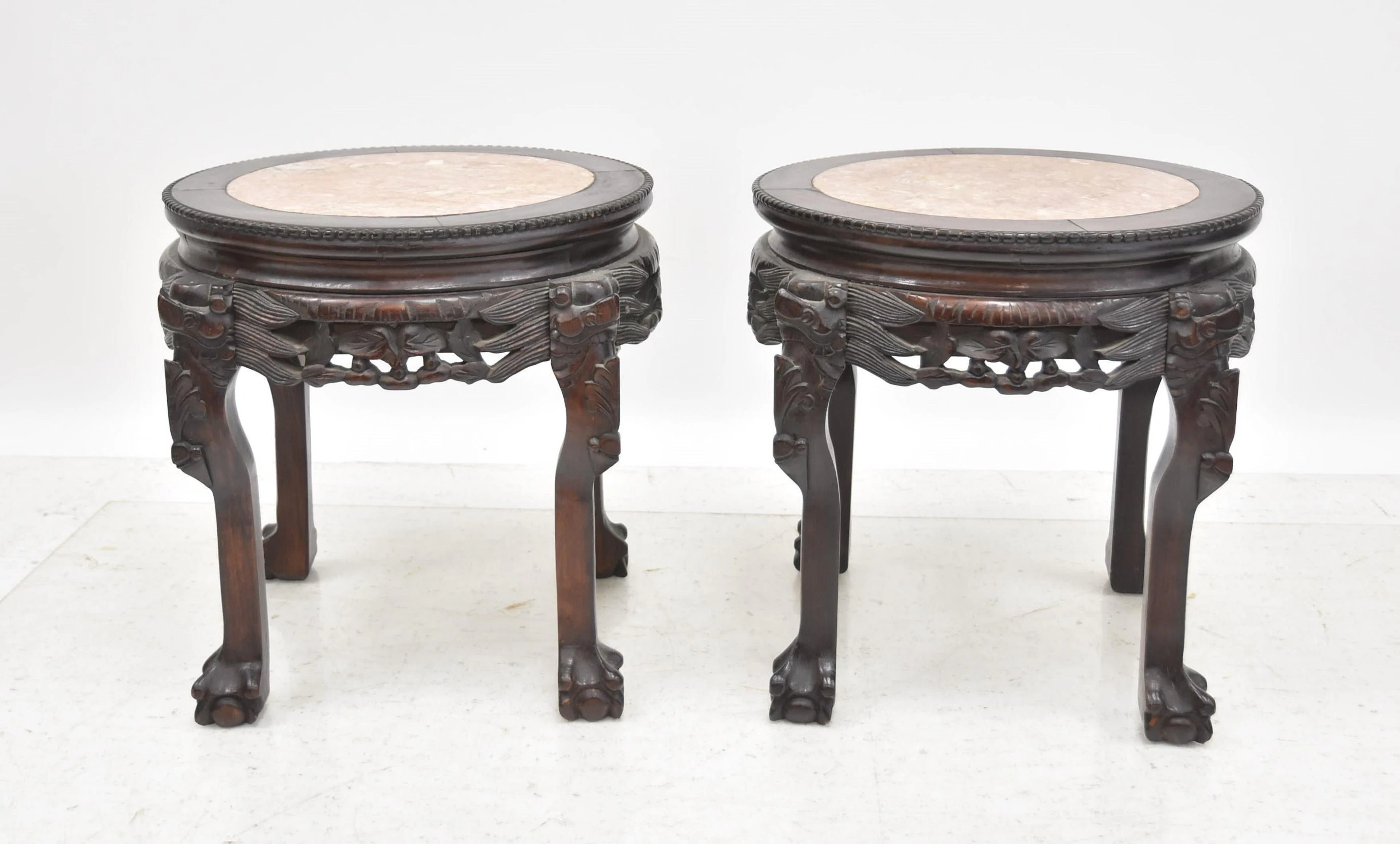 (Pr) CHINESE MARBLE TOP TABORET STANDS