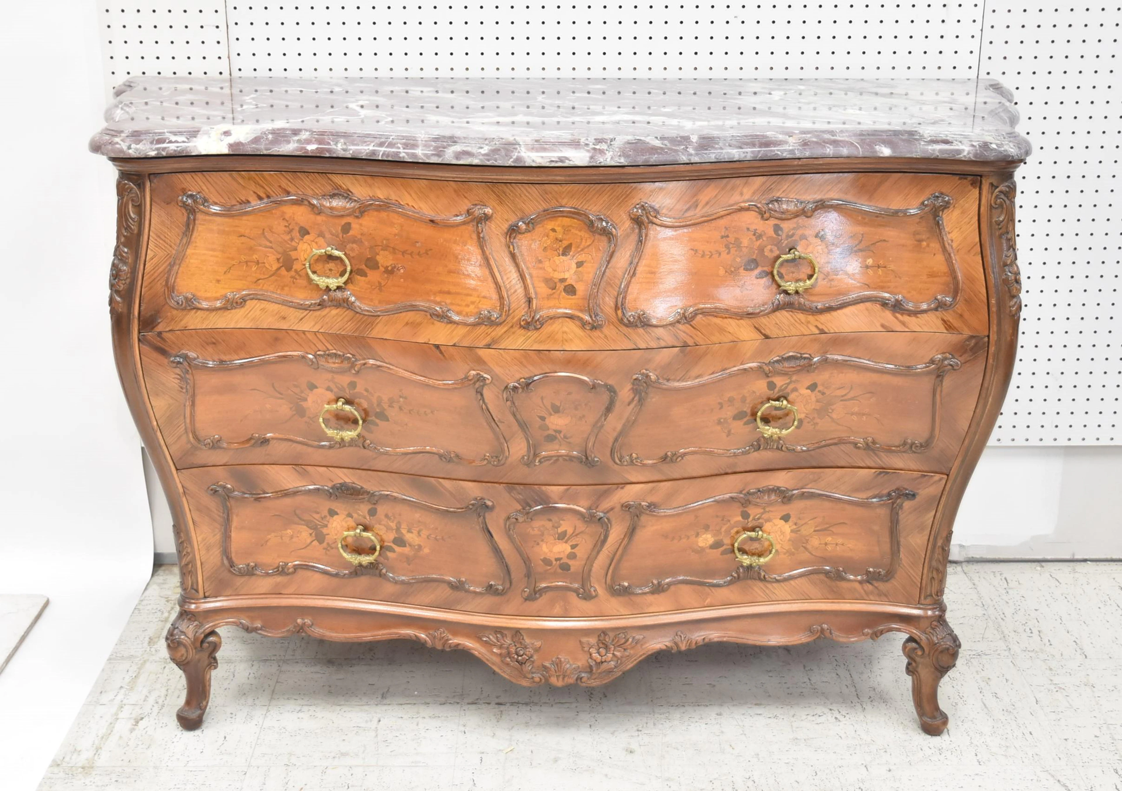 FRENCH MARBLE TOP BOMBE COMMODE