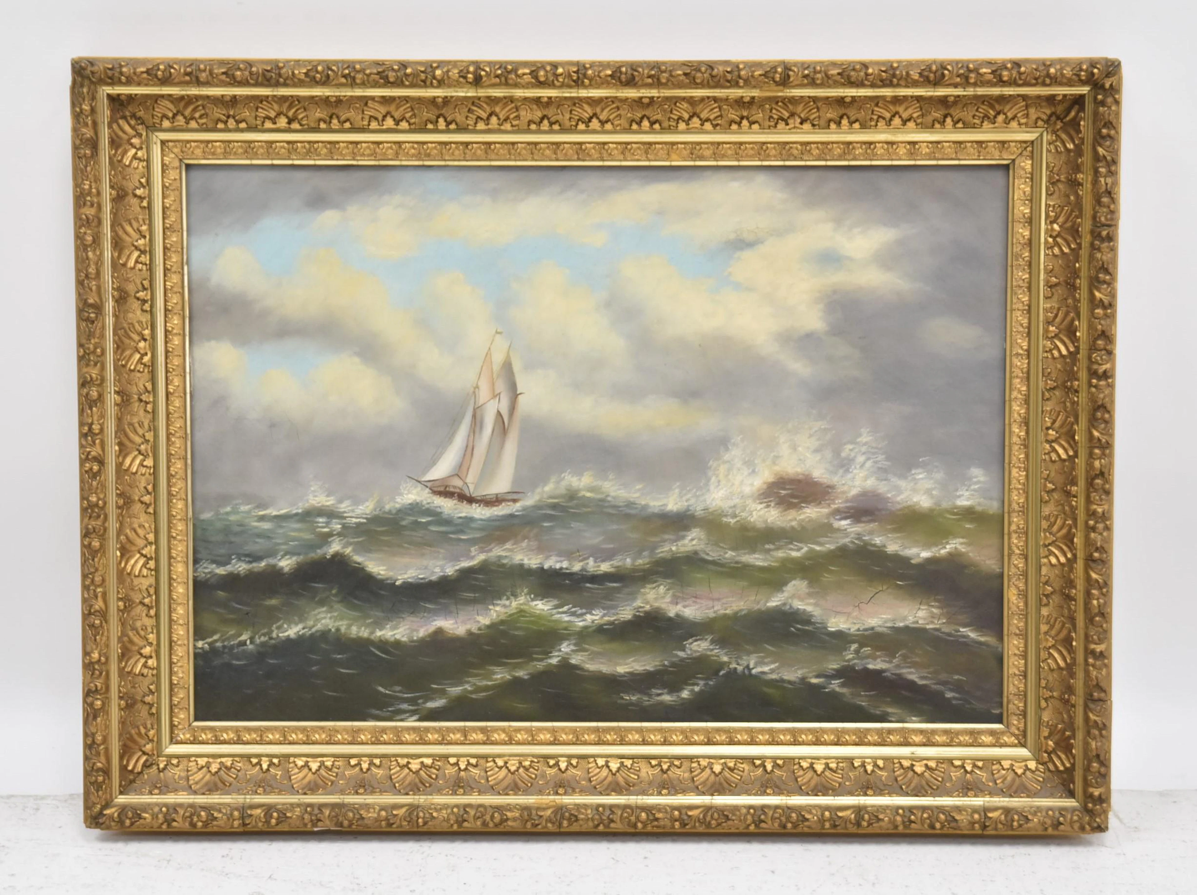 OIL ON CANVAS SAILBOAT AT SEA