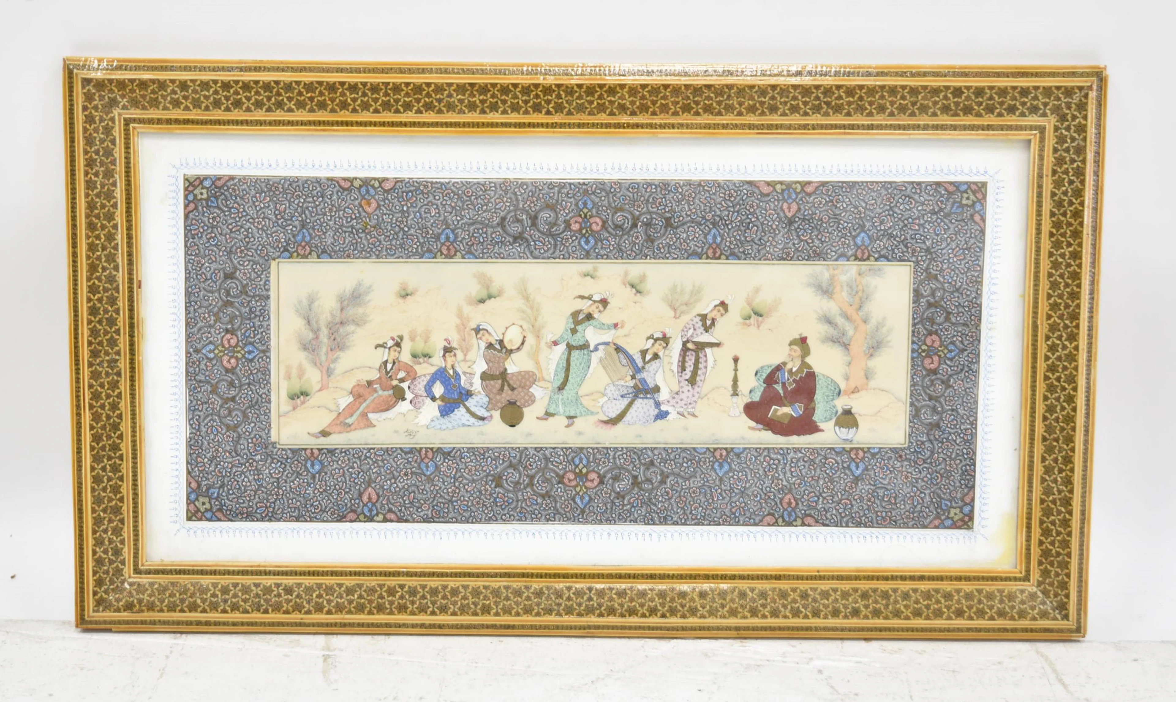 PERSIAN MINIATURE PAINTING OF MUSICAL FIGURES