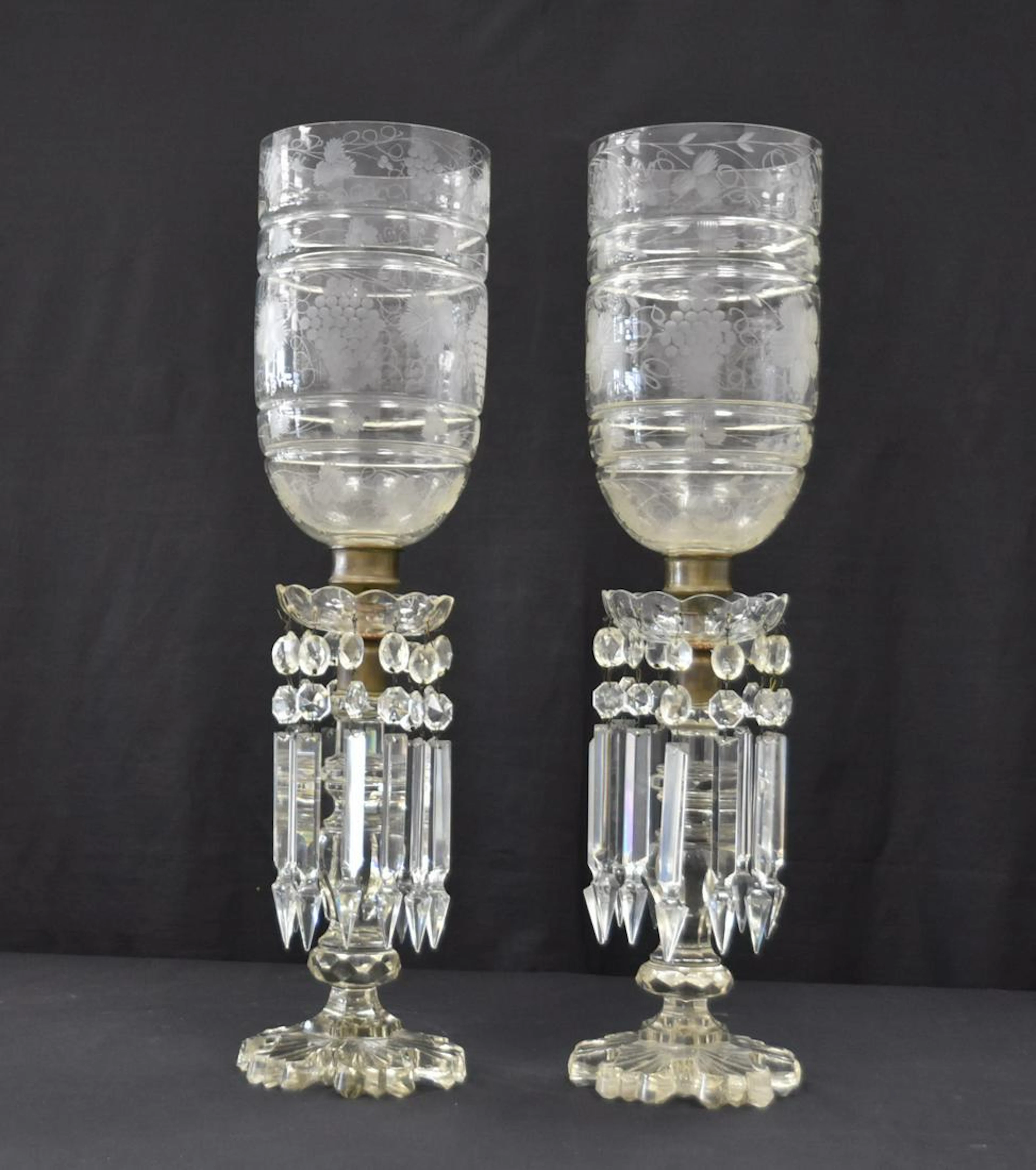 (Pr) BACCARAT STYLE CUT GLASS LUSTRES