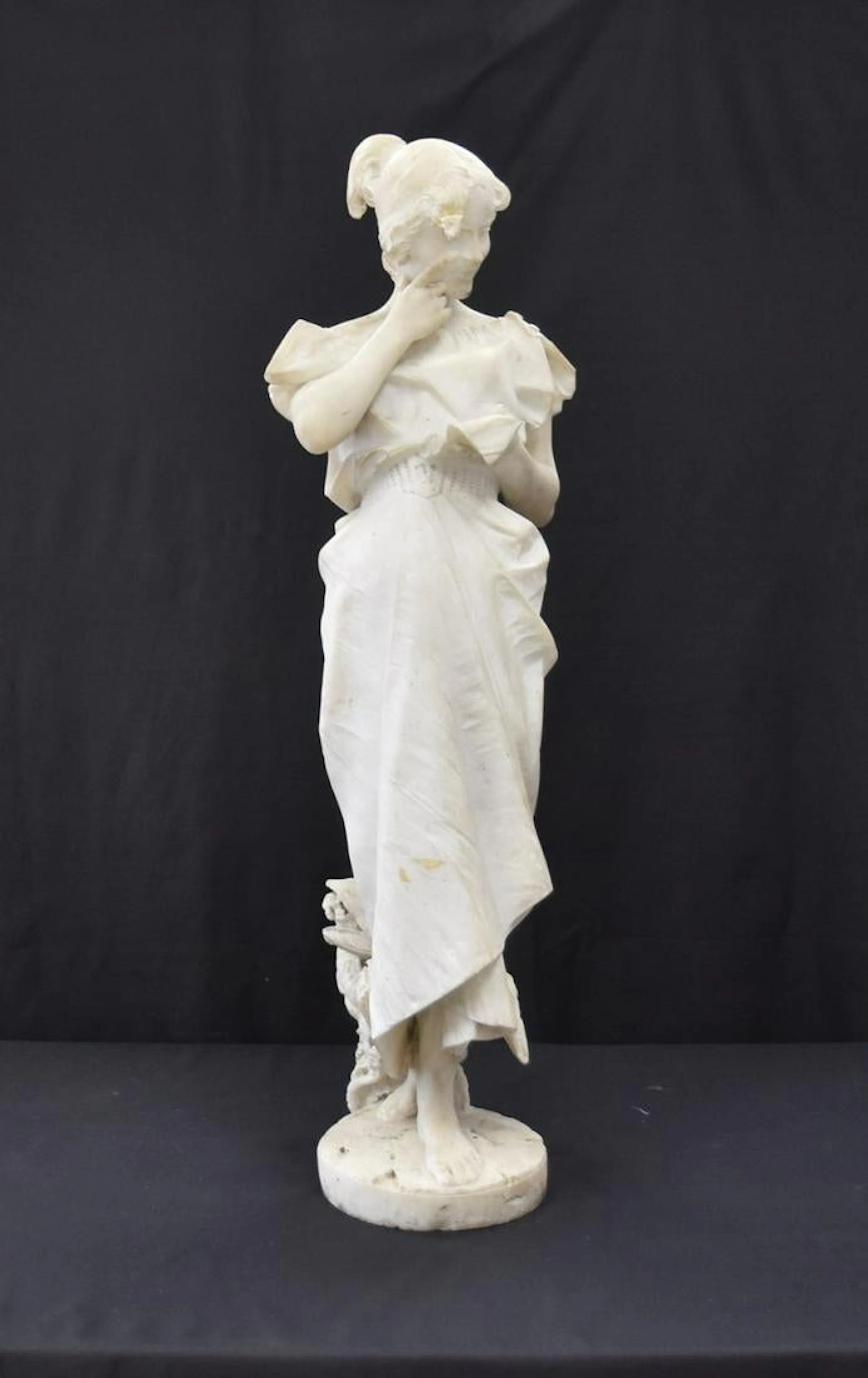 LARGE CARVED MARBLE WOMAN READING BOOK