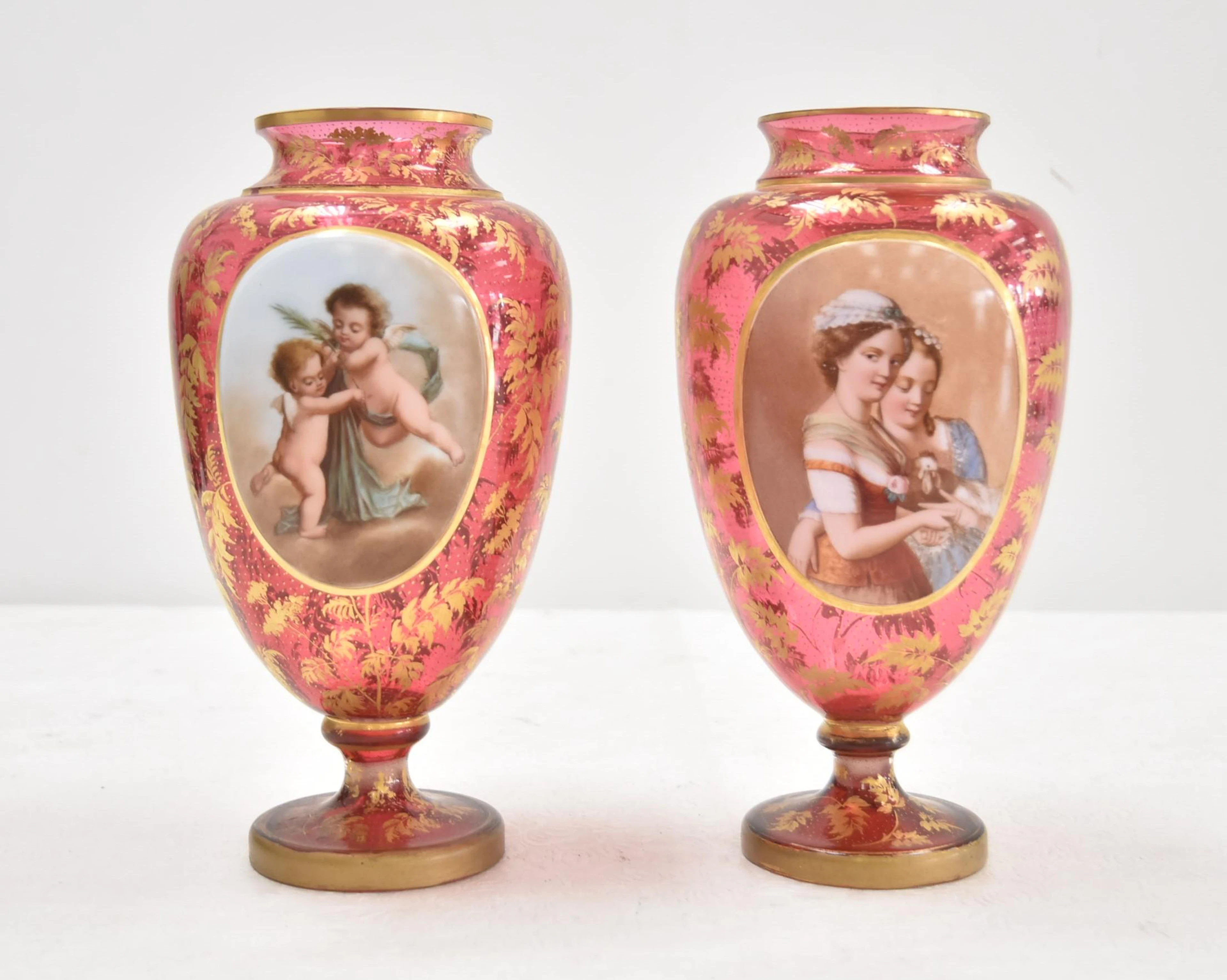 (Pr) BOHEMIAN OVERLAY GLASS VASES