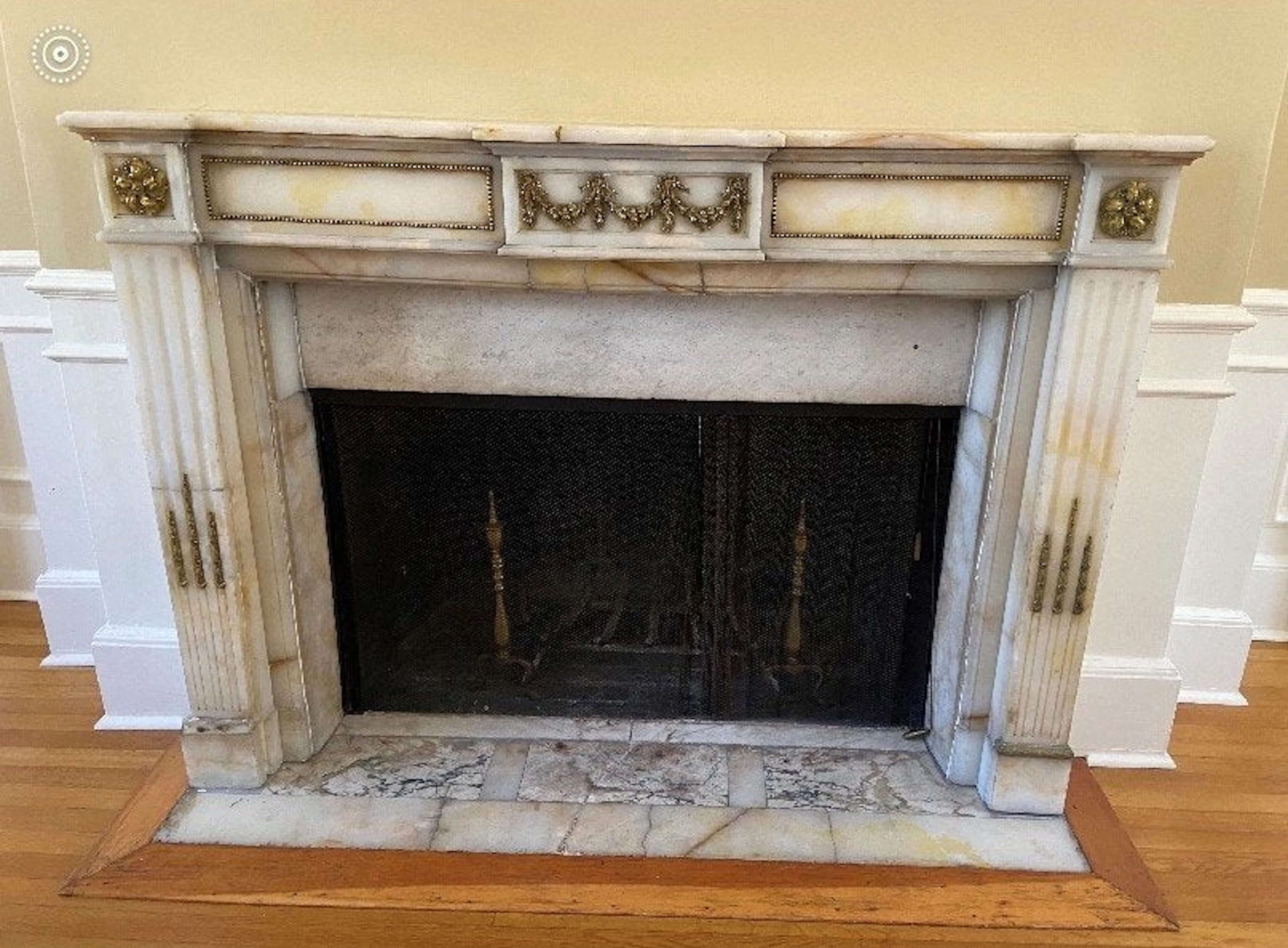 ANTIQUE ONYX & BRONZE FIREPLACE MANTLE