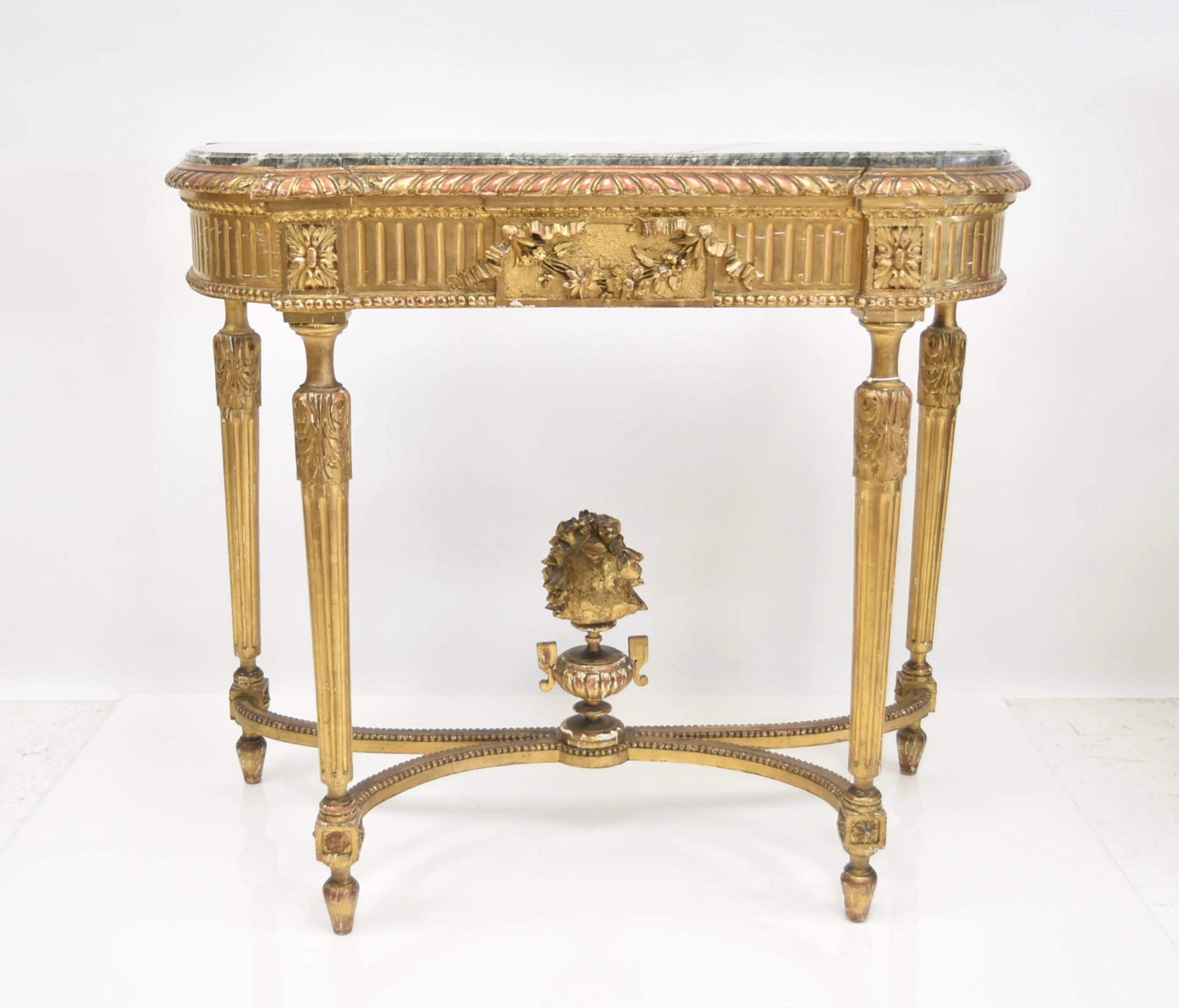 19thC FRENCH GILTWOOD MARBLE TOP CONSOLE
