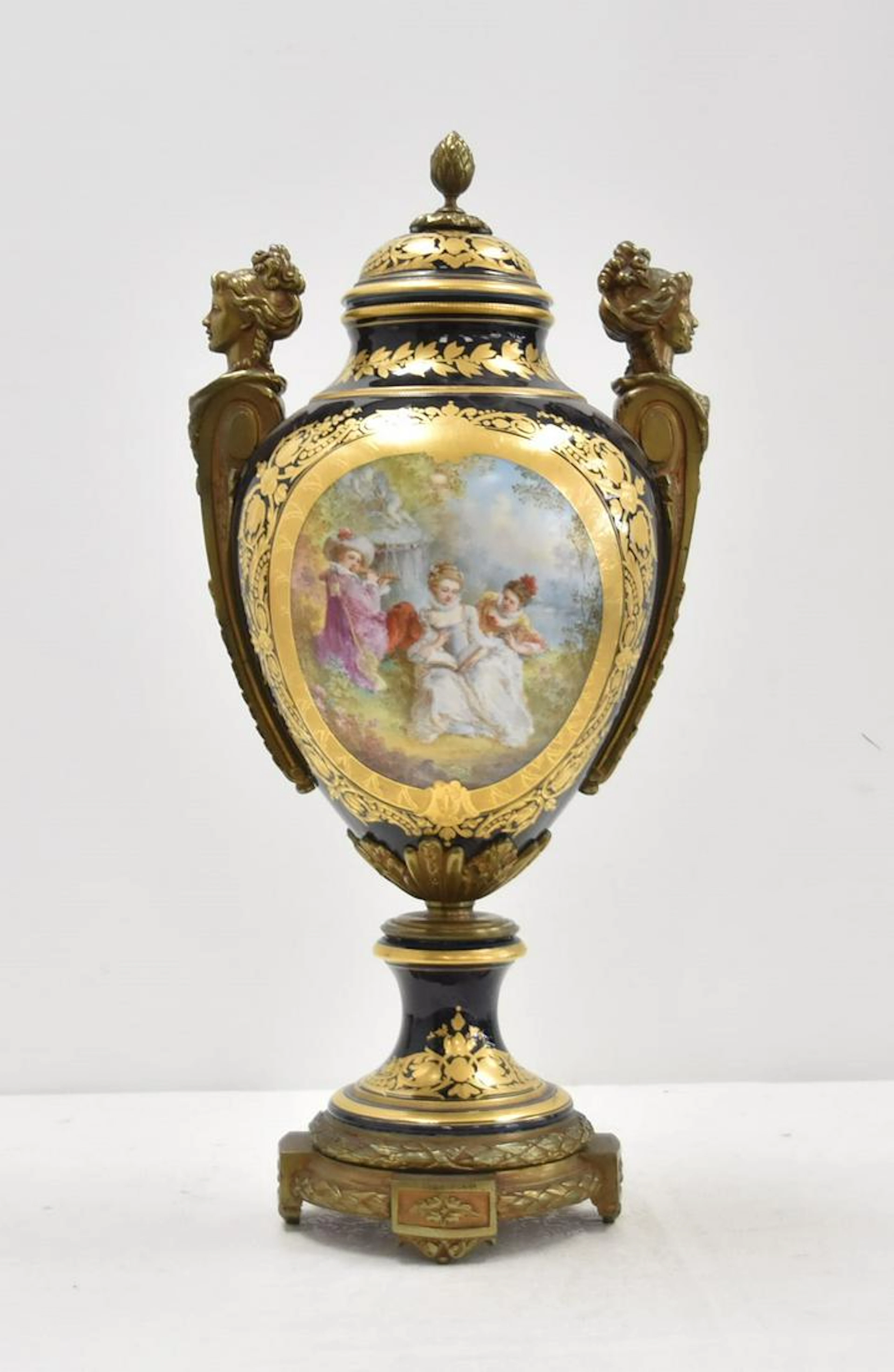 LARGE FRENCH SEVRES & BRONZE COVERED UR