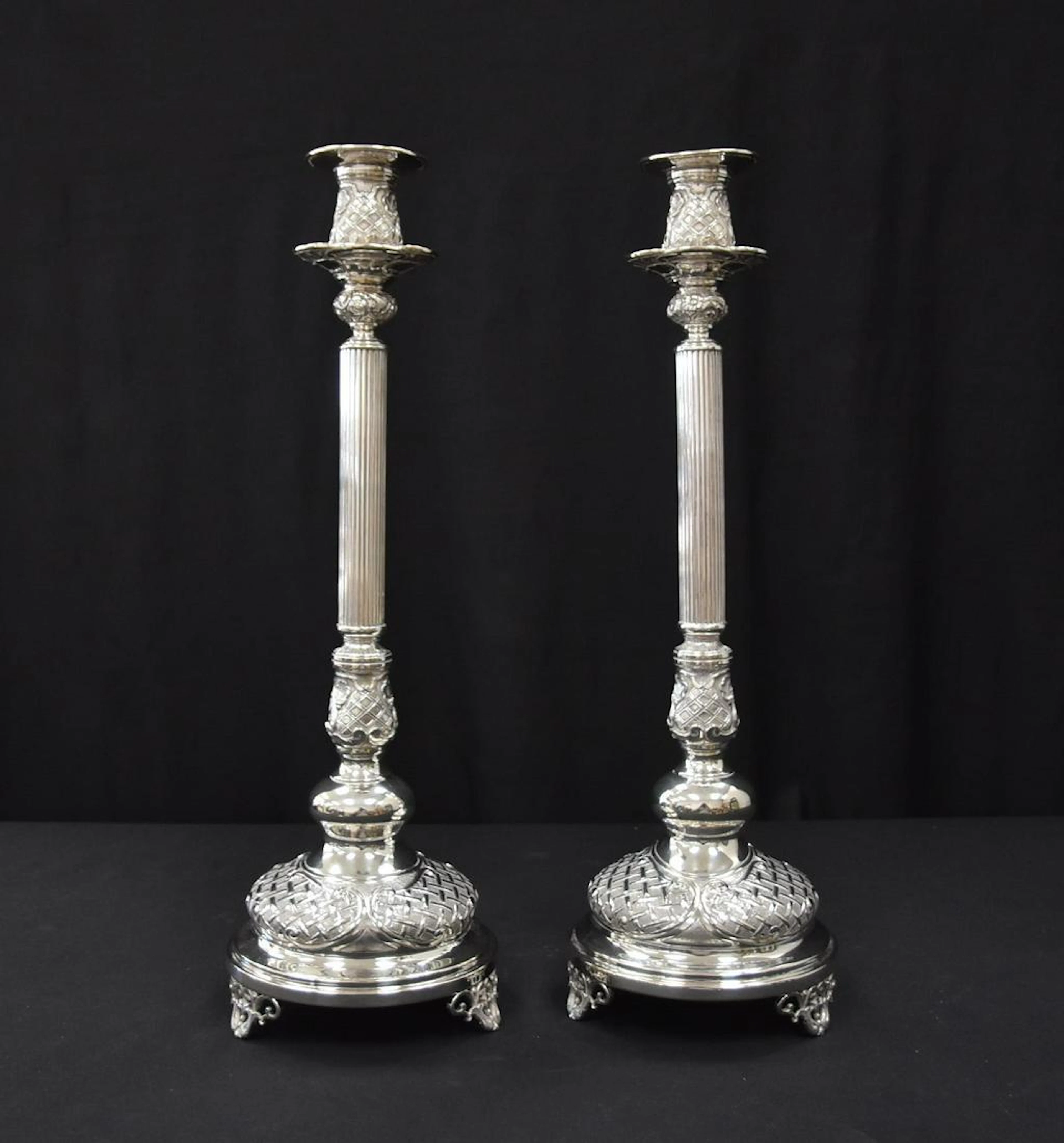 (Pr) CESELLATO A MANO STERLING SILVER CANDLESTICKS