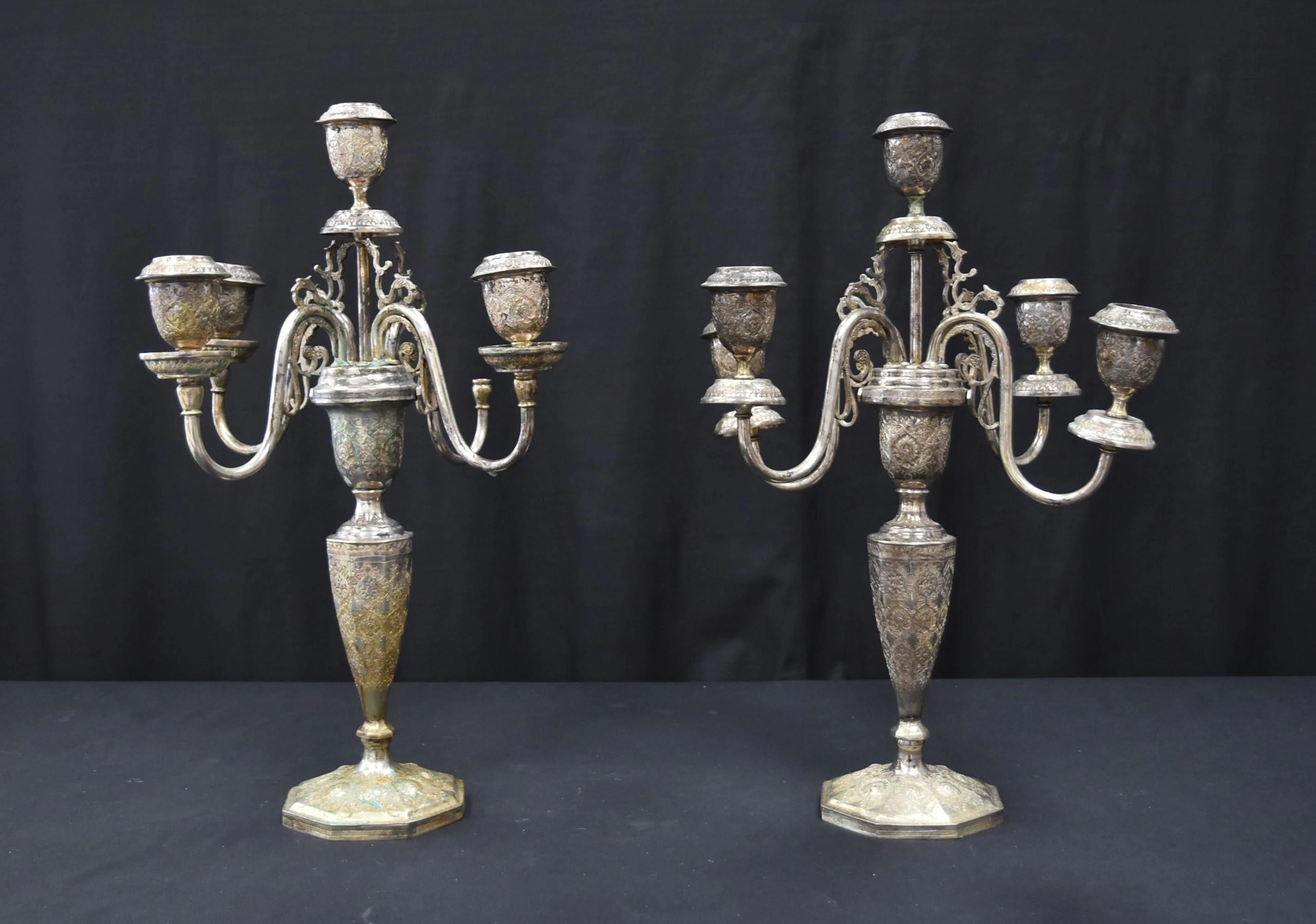 (Pr) PERSIAN SILVER CANDELABRAS