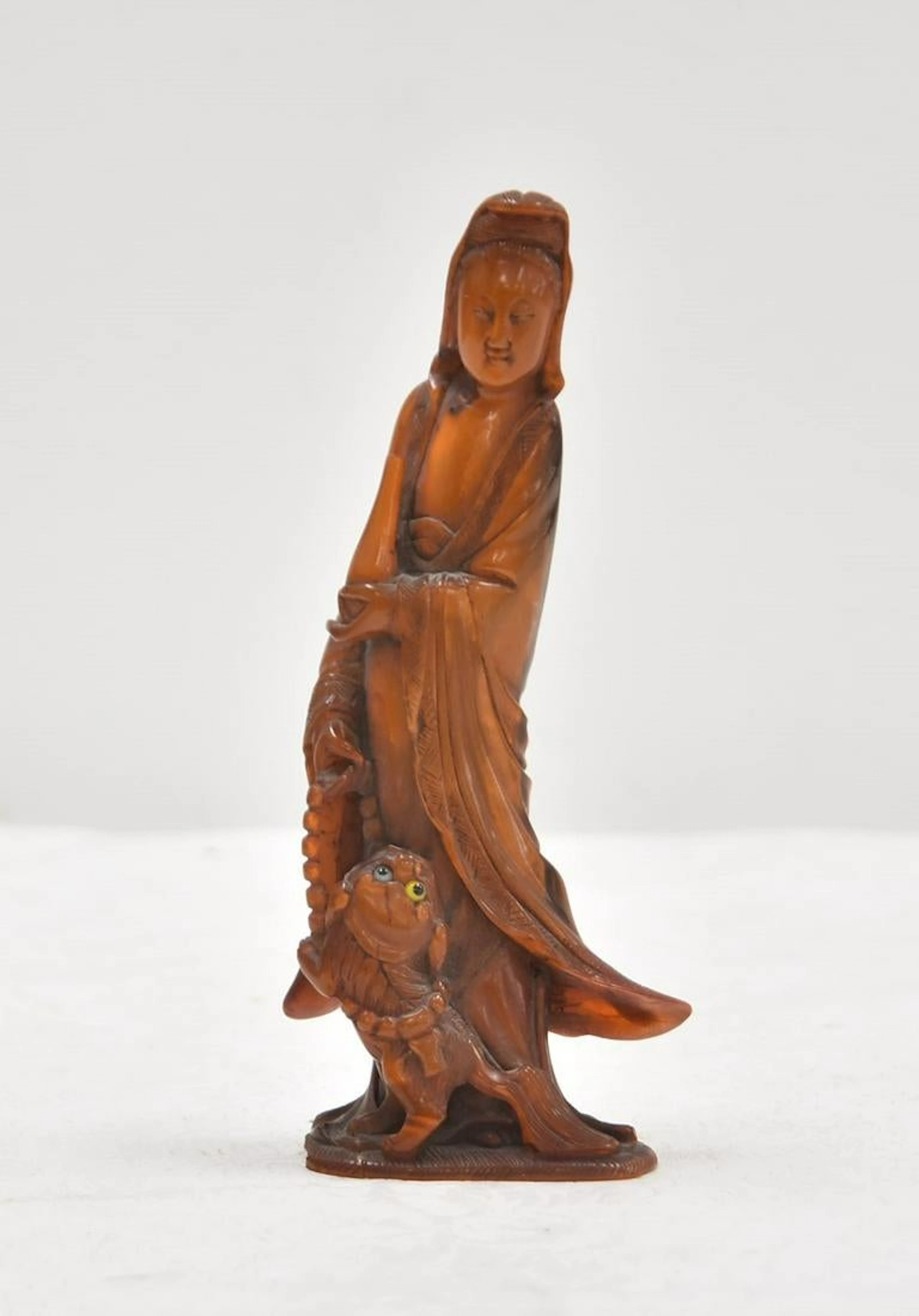 CHINESE CARVED HORN QUANYIN FIGURE