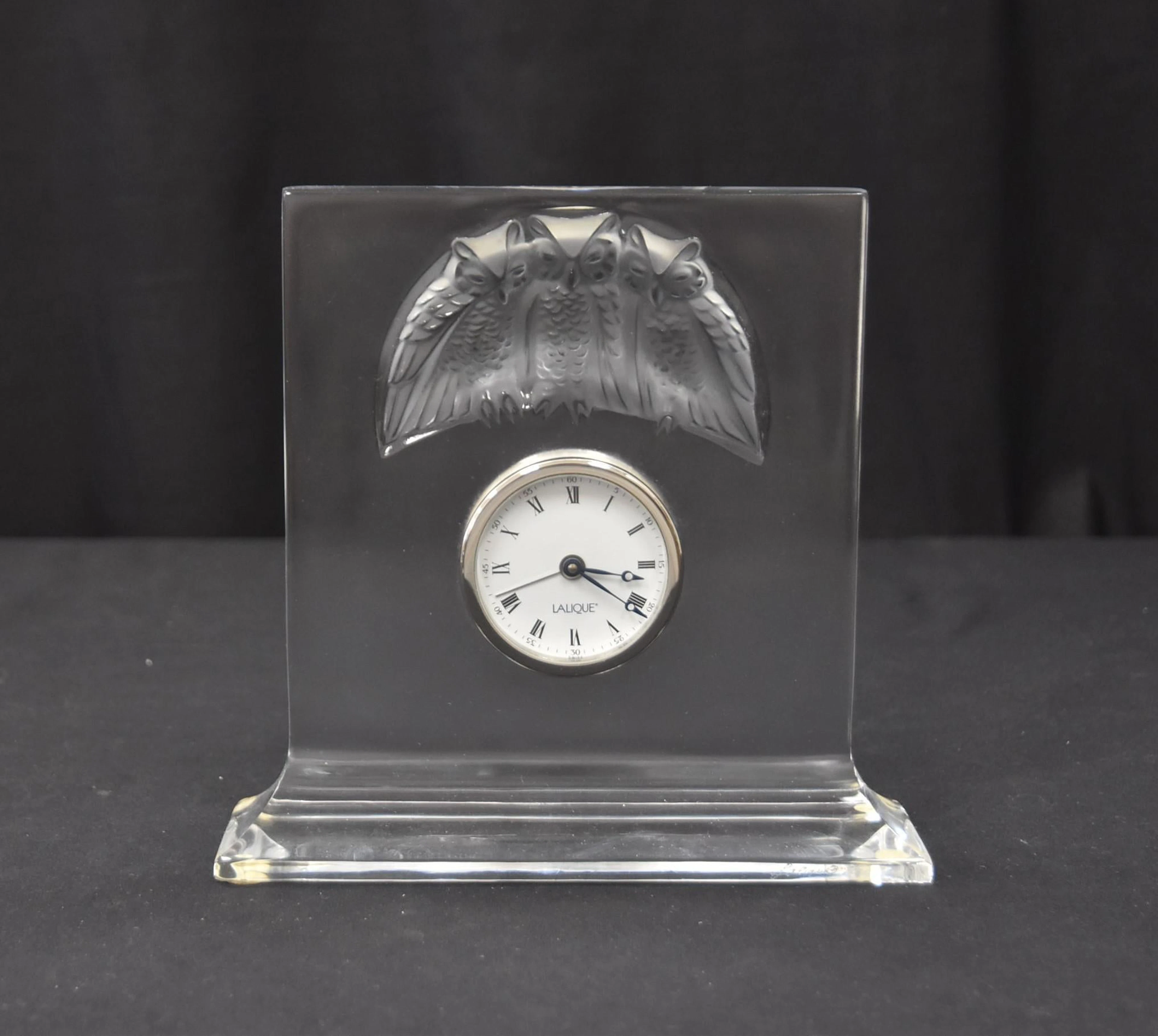 LALIQUE HIBOU OWL CRYSTAL DESK CLOCK
