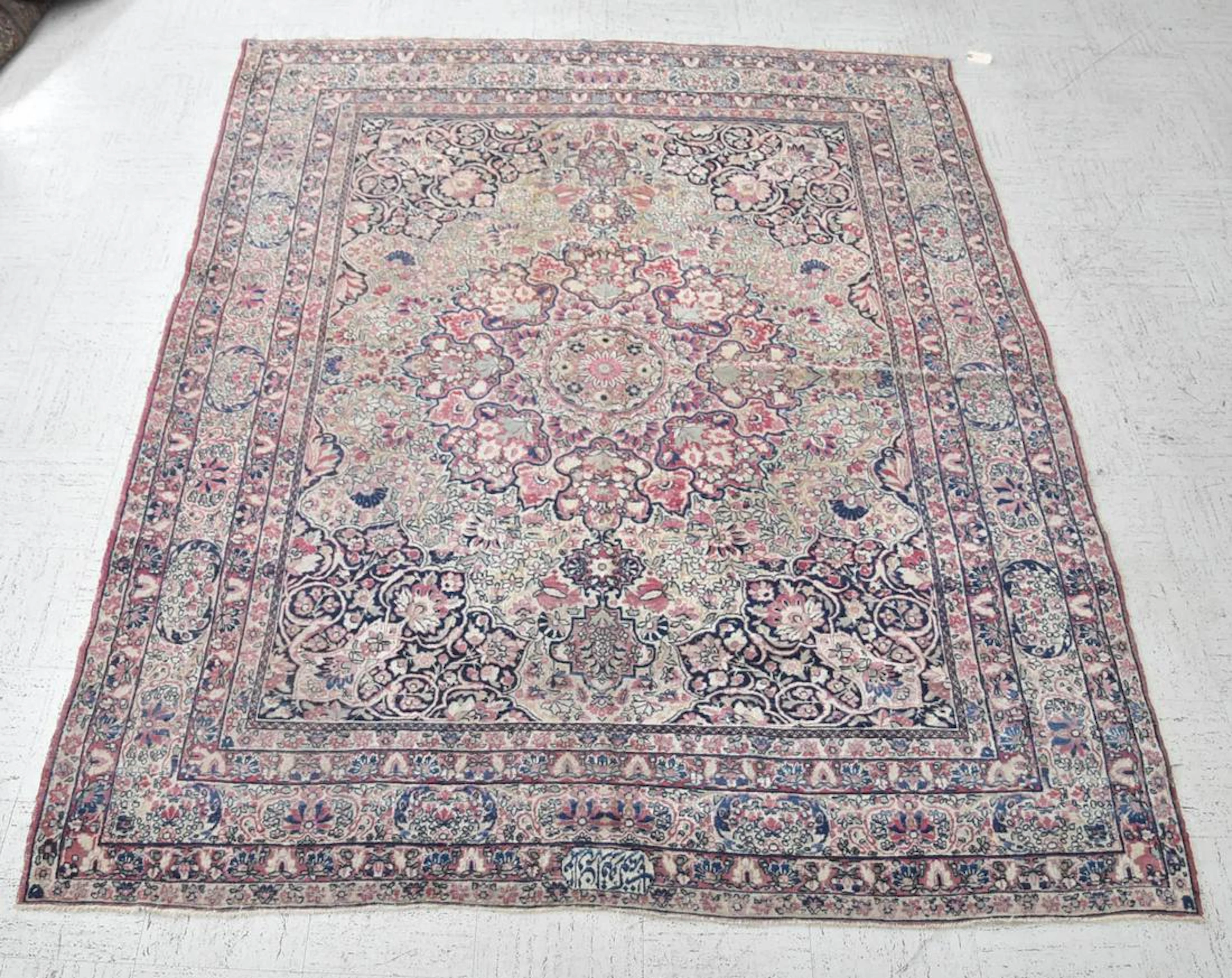 7' 6" x 9' 4" ANTIQUE KERMAN RUG , SIGNED