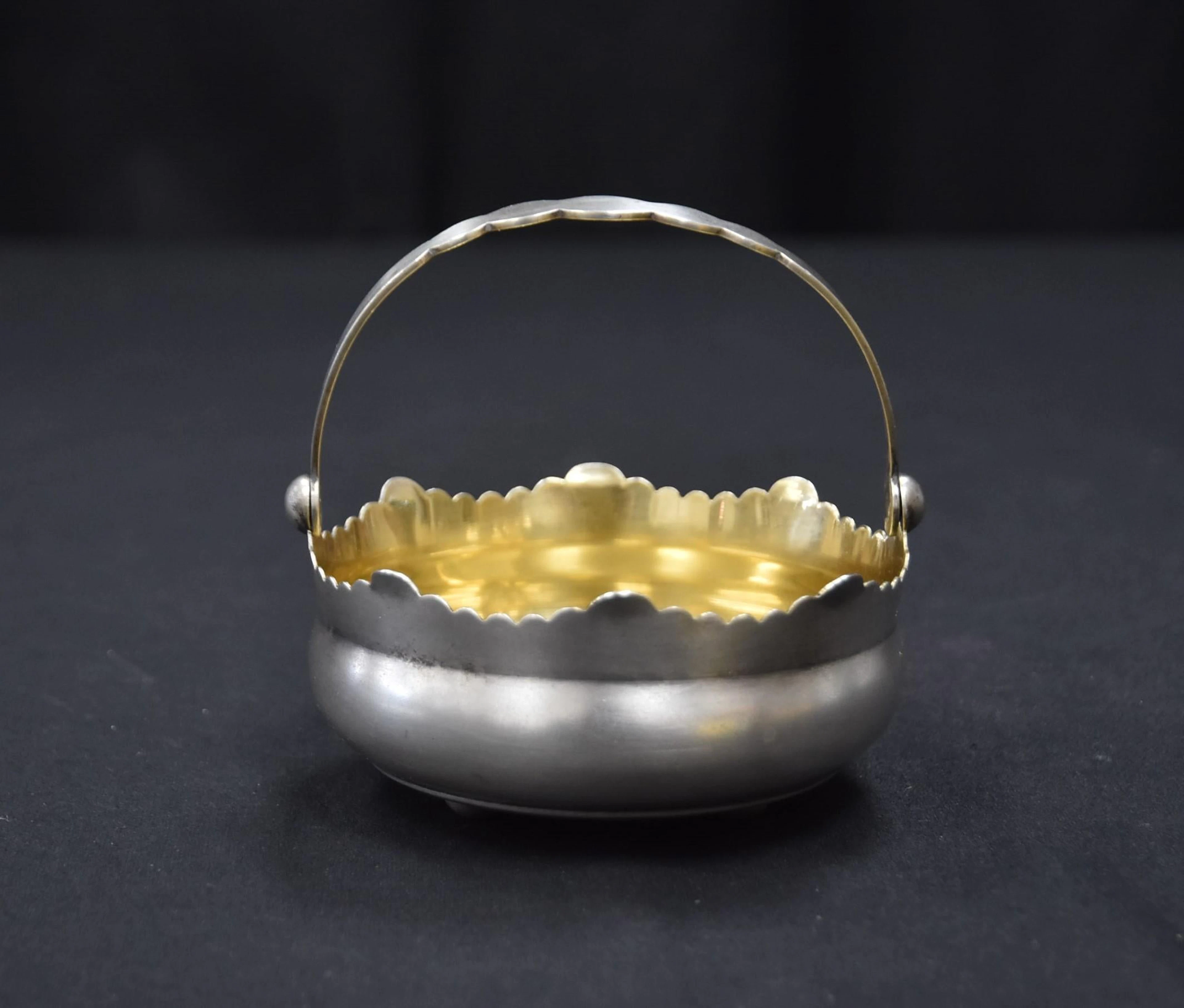 RUSSIAN SILVER BASKET WITH GOLD WASH INTERIOR
