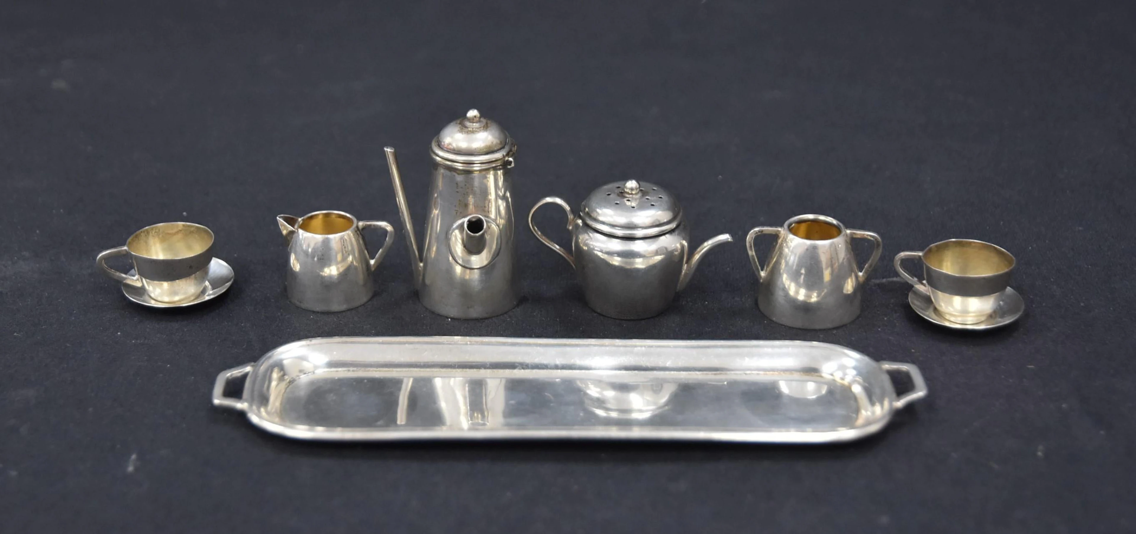 (7)pc MINIATURE SILVER TEA SET