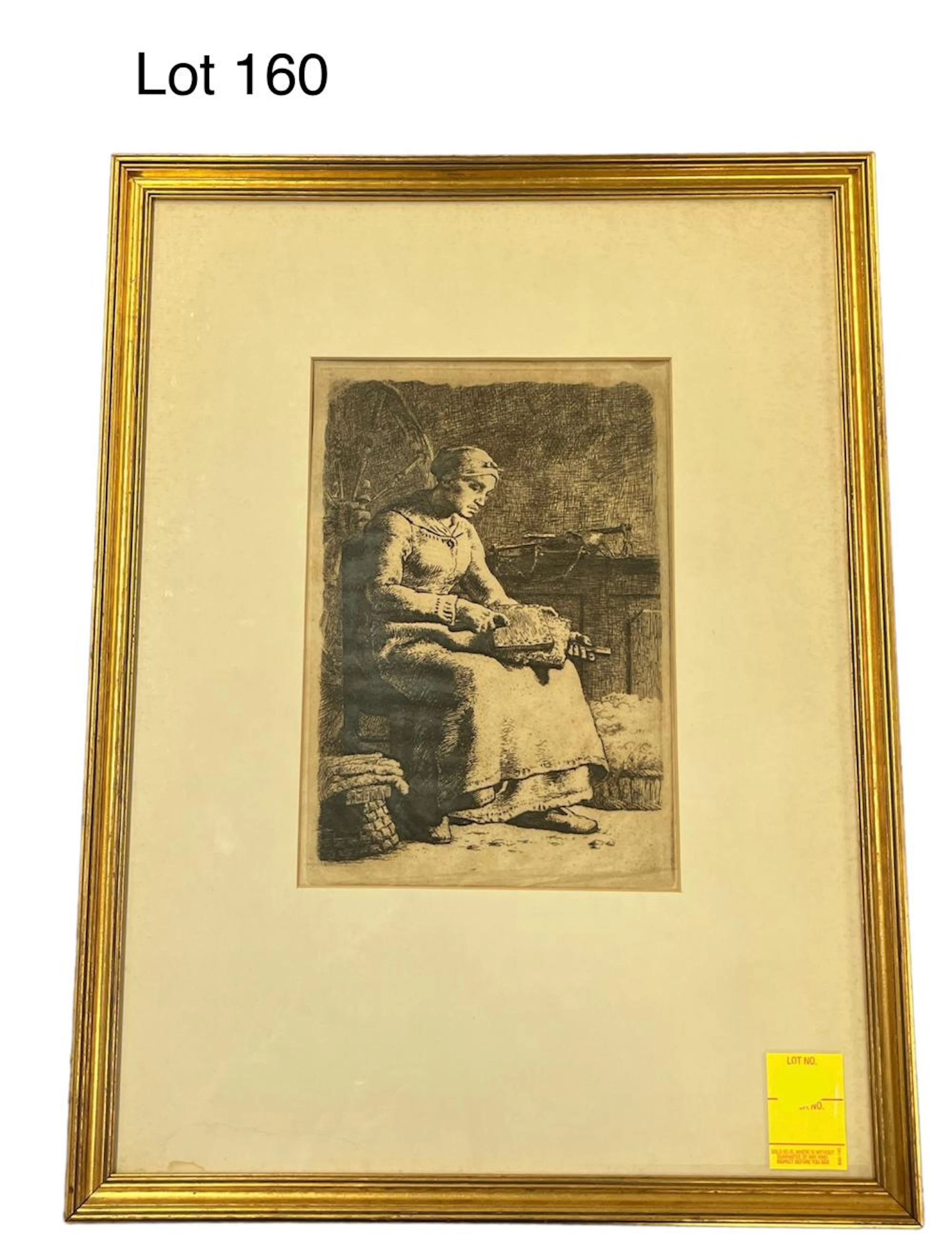 Antique La Cardeuse etching by Jean-Francois Millet (1814-1875)
