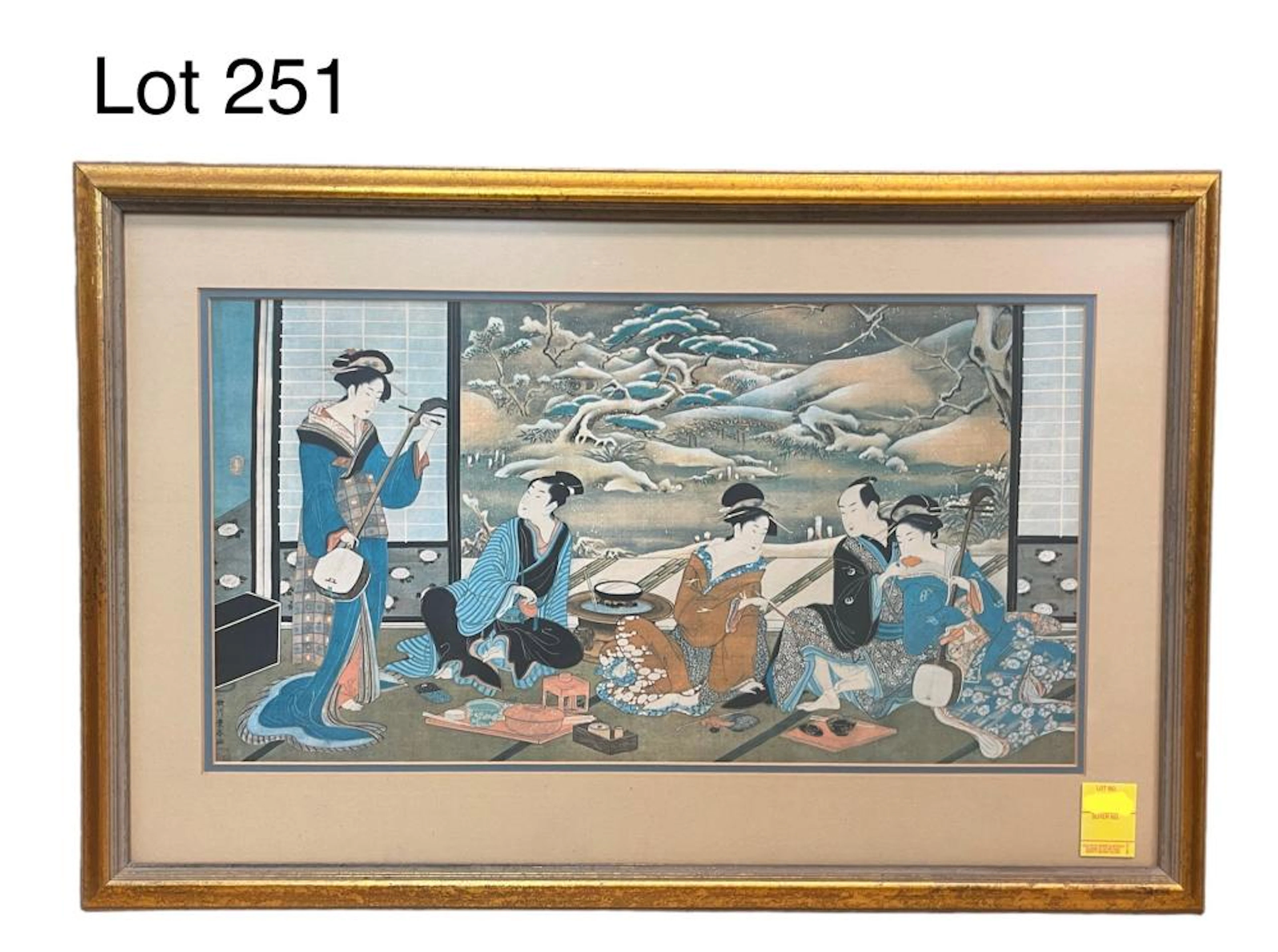 Antique Woodblock Print Titled A Winter Party by Utagawa Toyoharu (1735-1814)