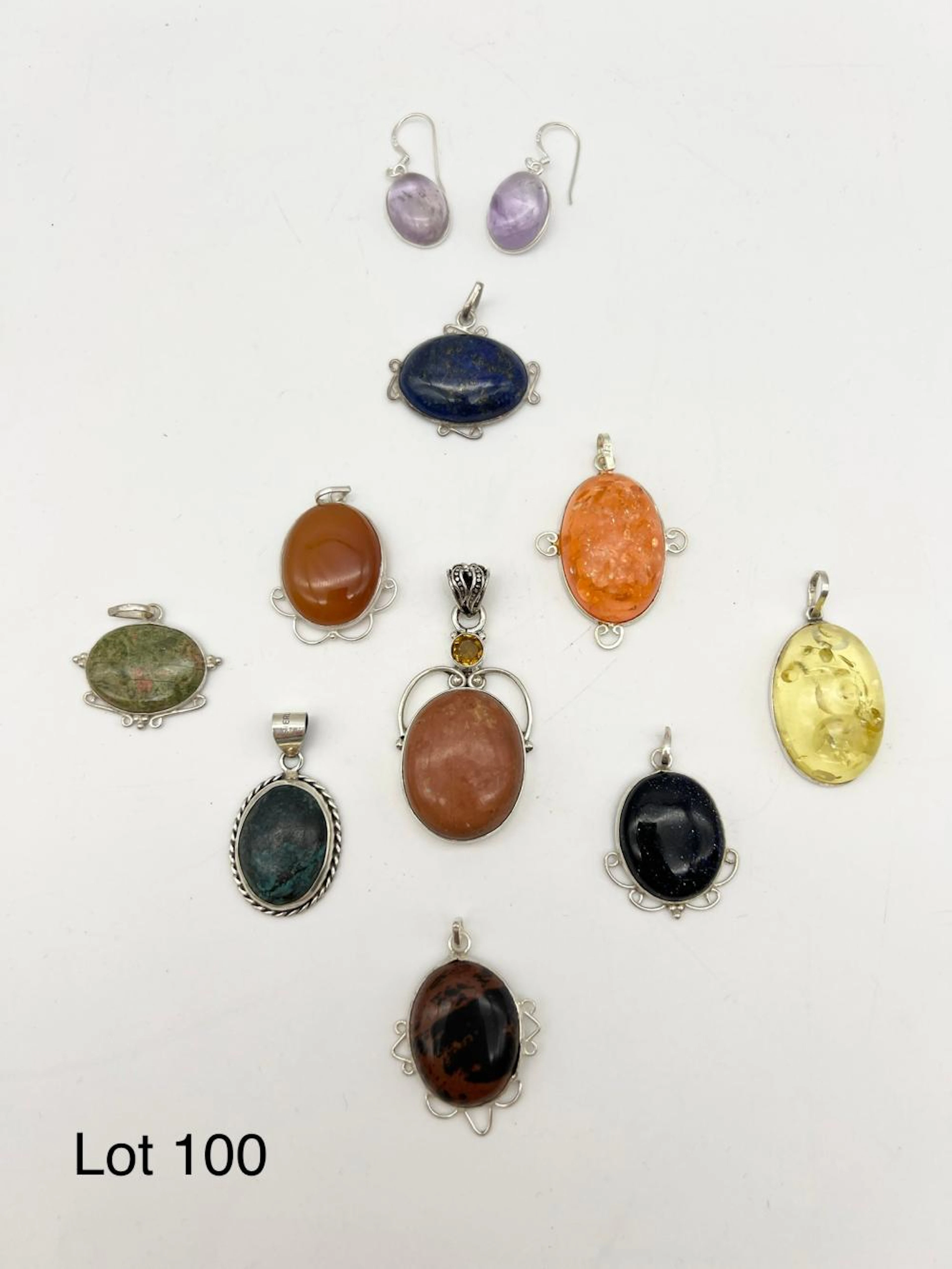 Group of Sterling Silver Gemstone Pendants and More