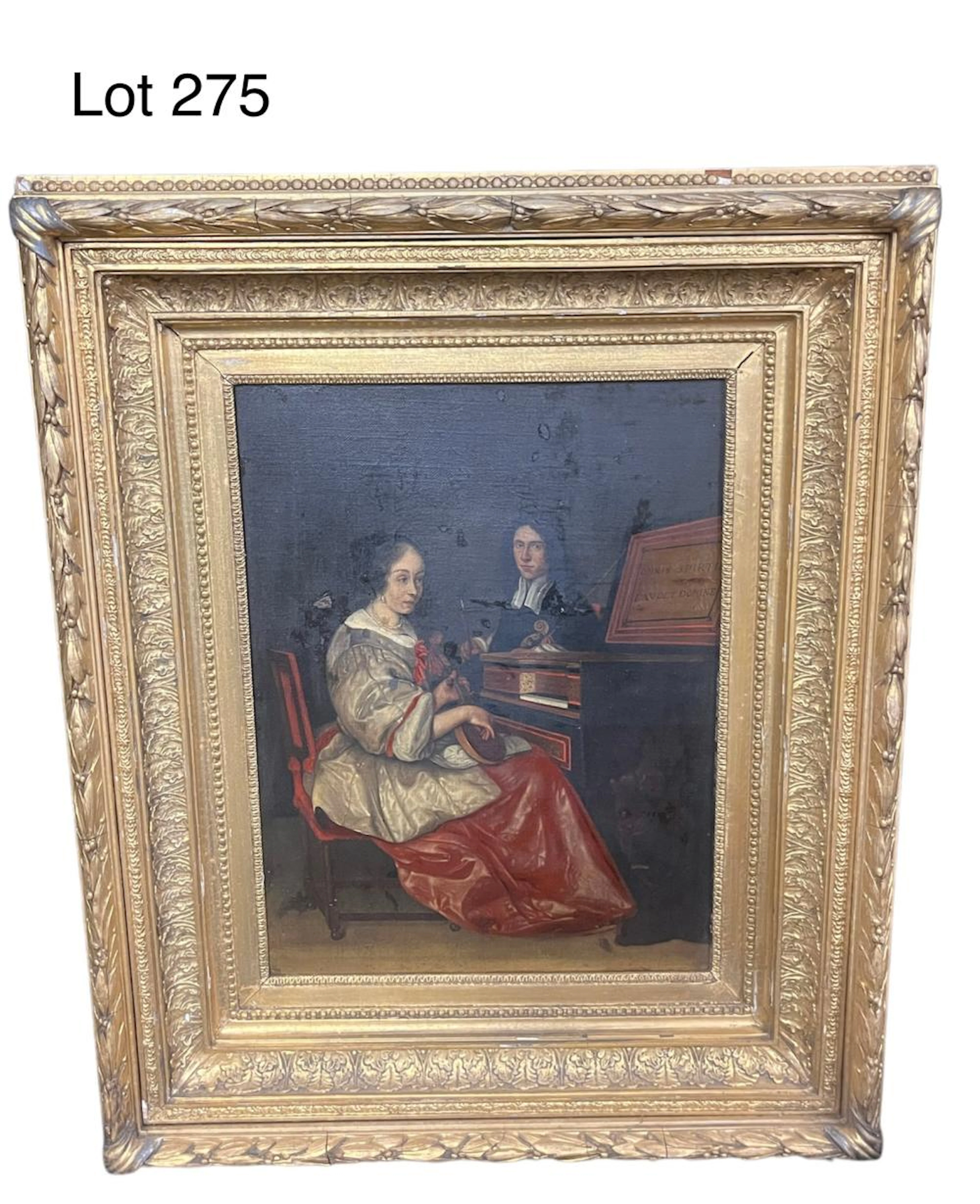 19th C. Oil on Canvas after Eglon van der Neer (1635/36-1703) in Gilt Frame