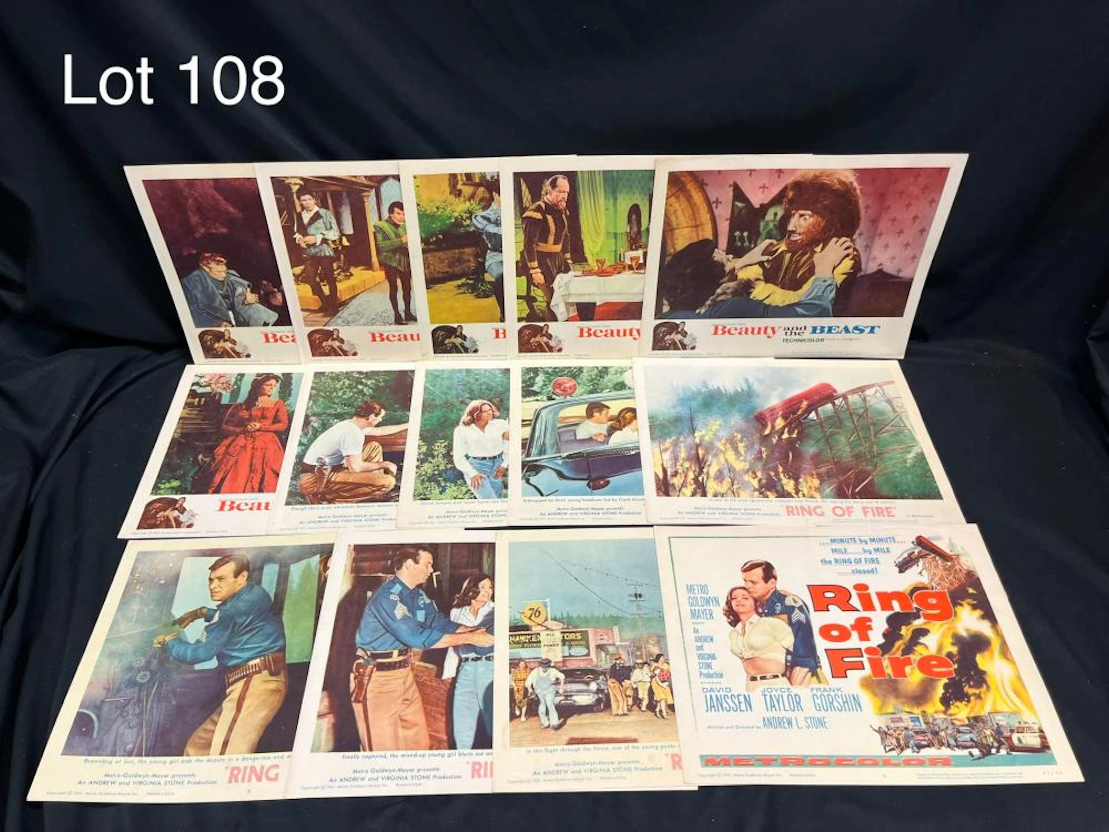 Collection of Vintage Lobby Cards From "Beauty and the Beast" and "Ring of Fire"
