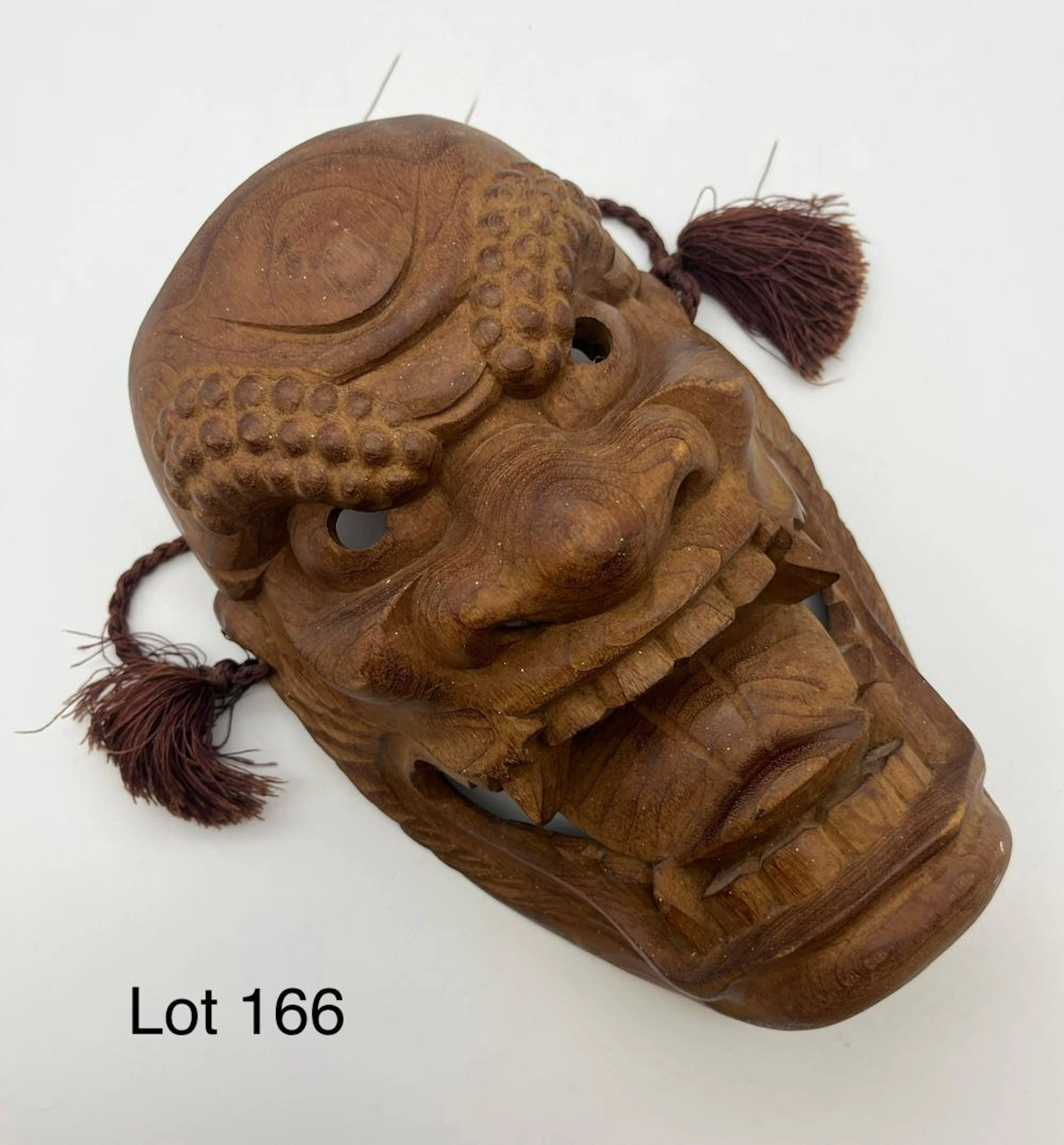 Vintage Carved Wooden Japanese Demon Mask