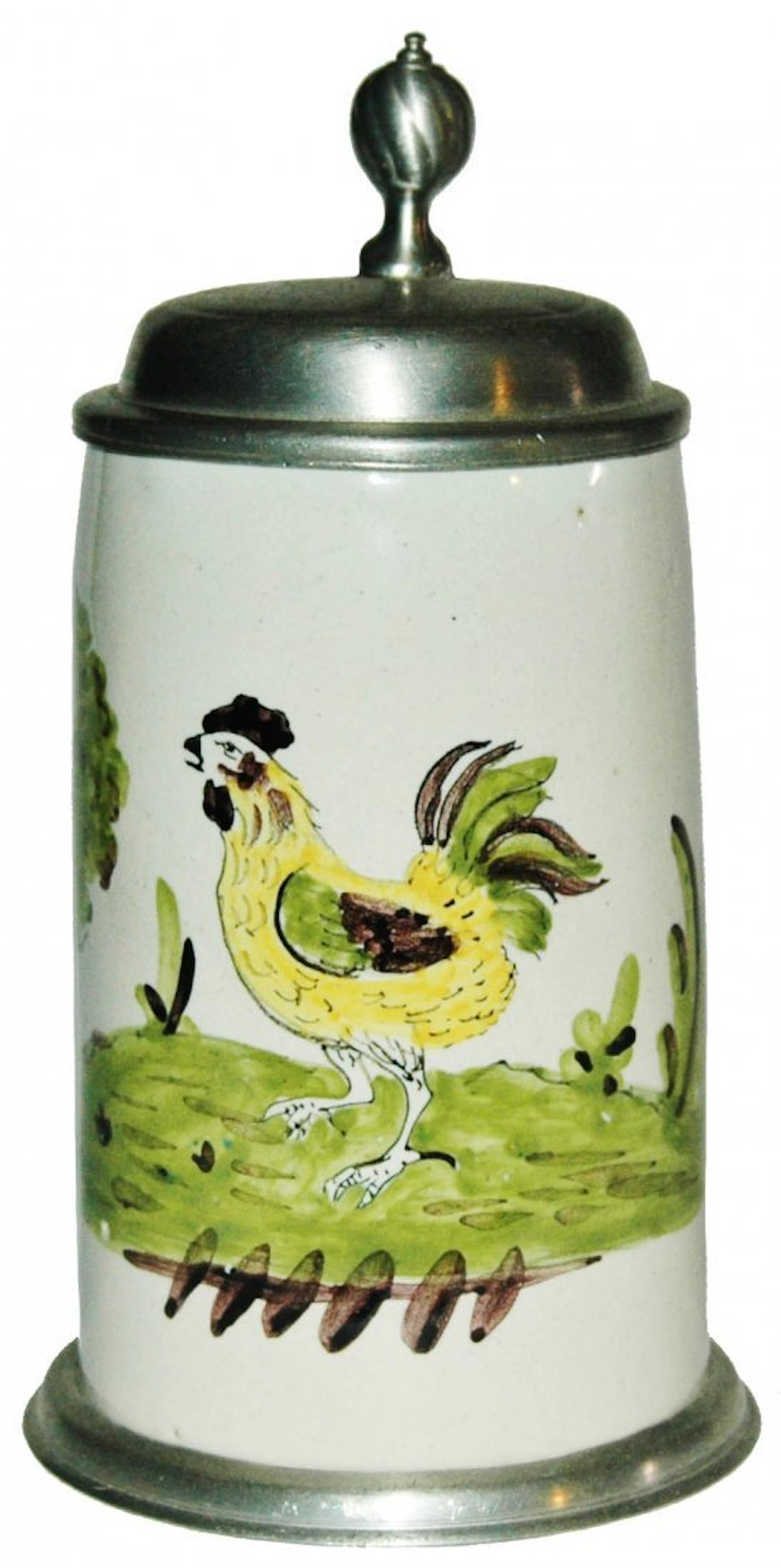 Schrezheim Rooster & Landscape 1L Faience Stein