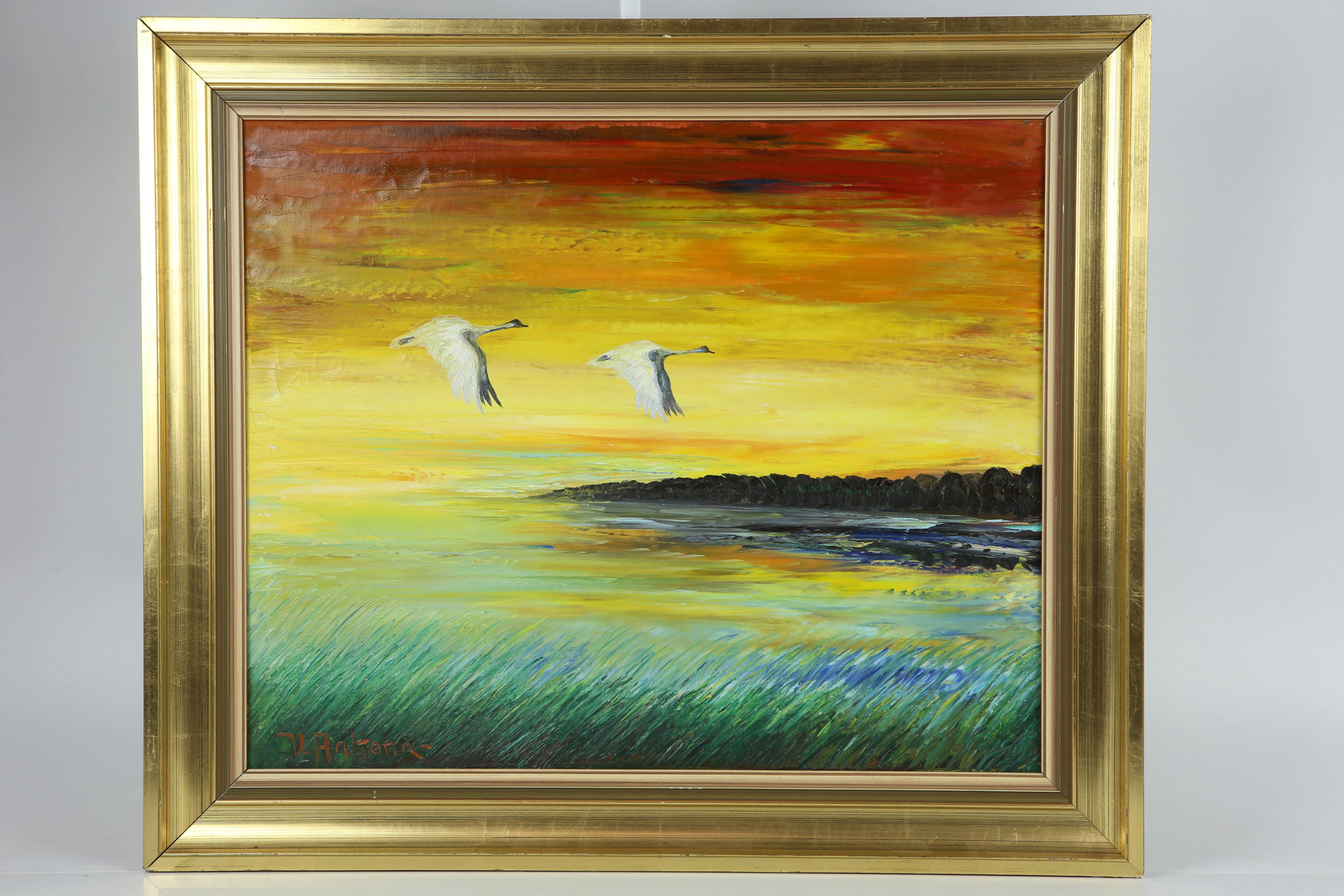 VEIKO AALTONA (1910-1990), olja på pannå, "Svanar"
