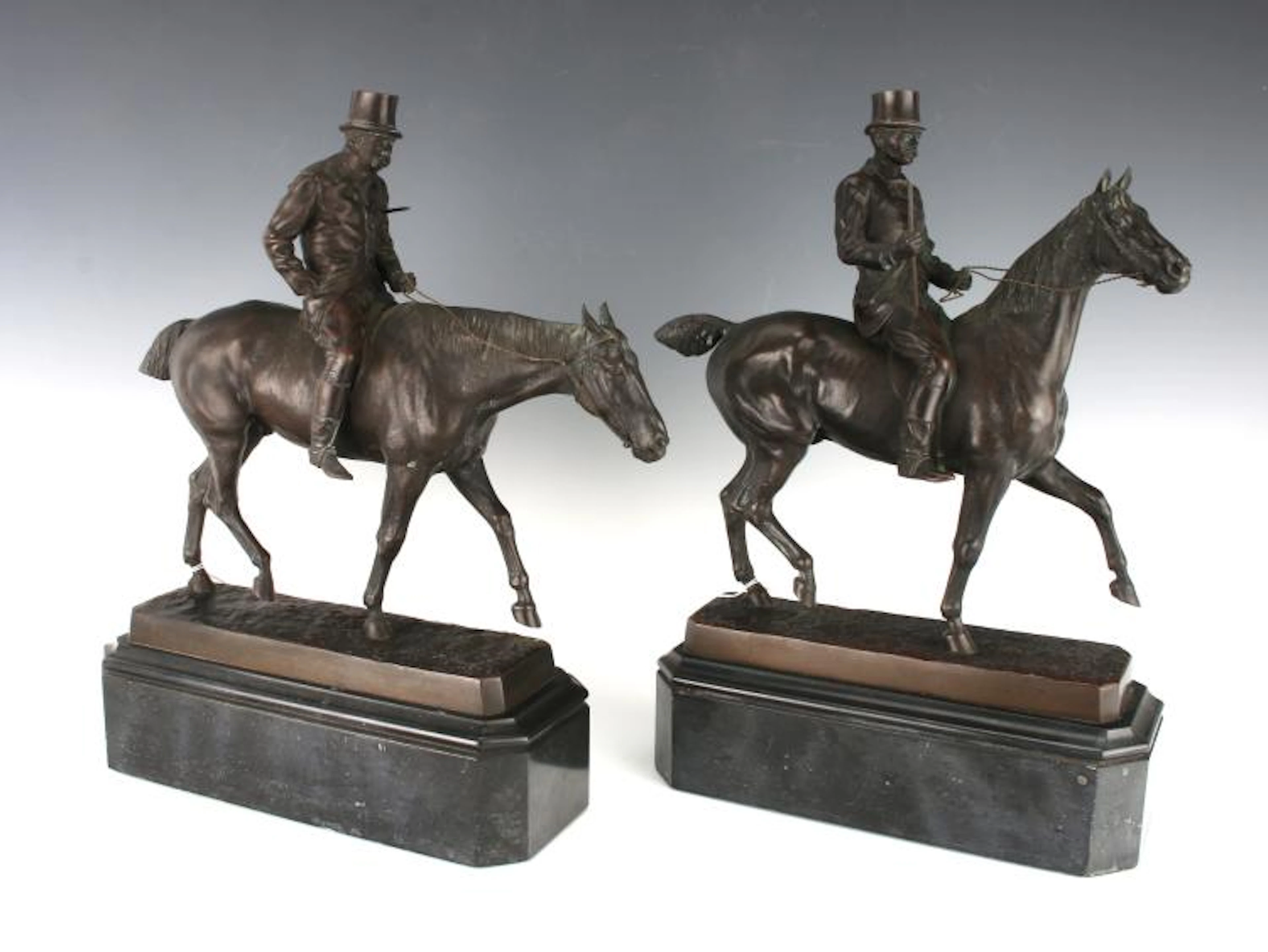 FOX HUNTING BRONZES SIGNED W. ROCHE 1881