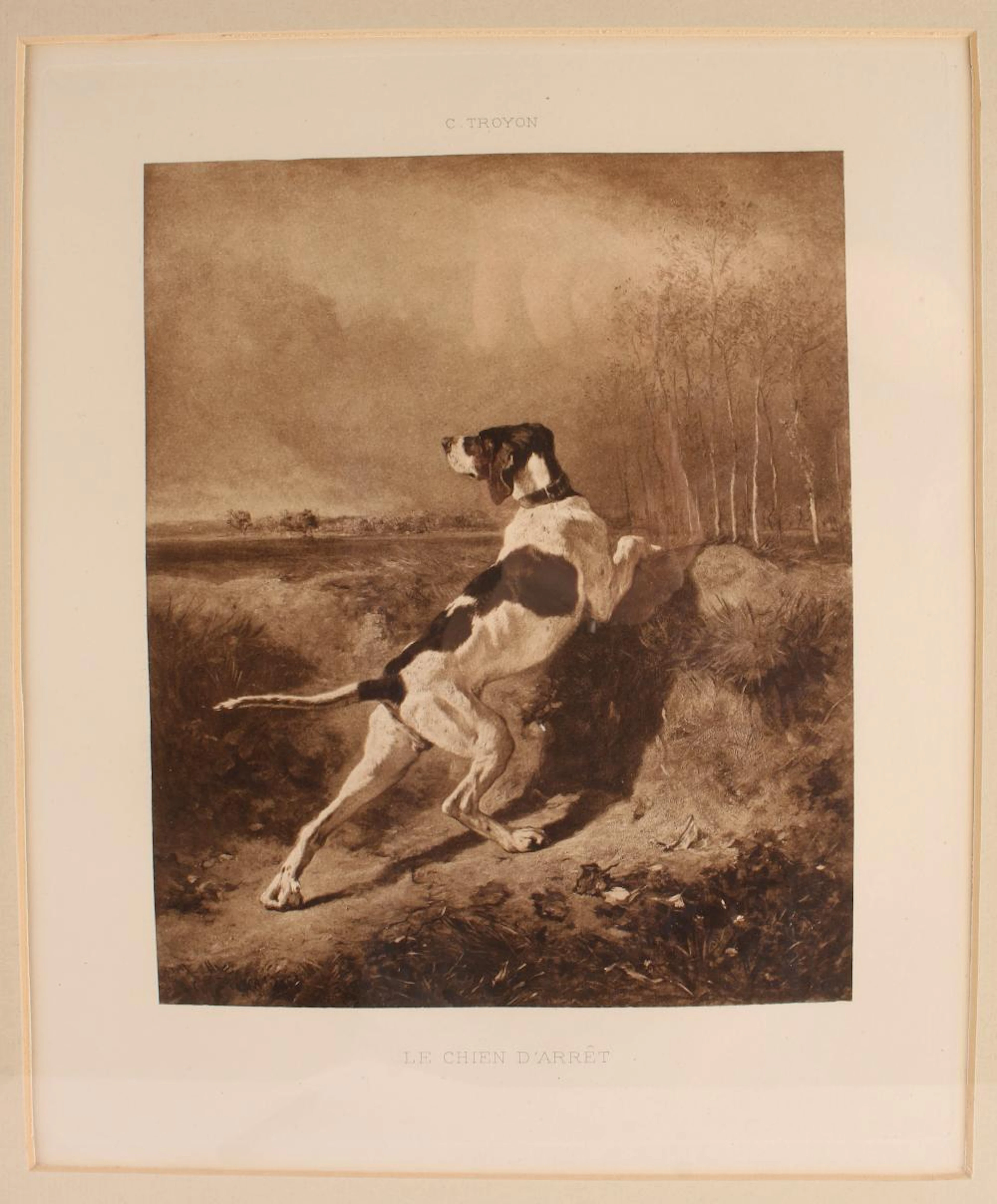 C. TROYON "HOUND POINTING" PRINT