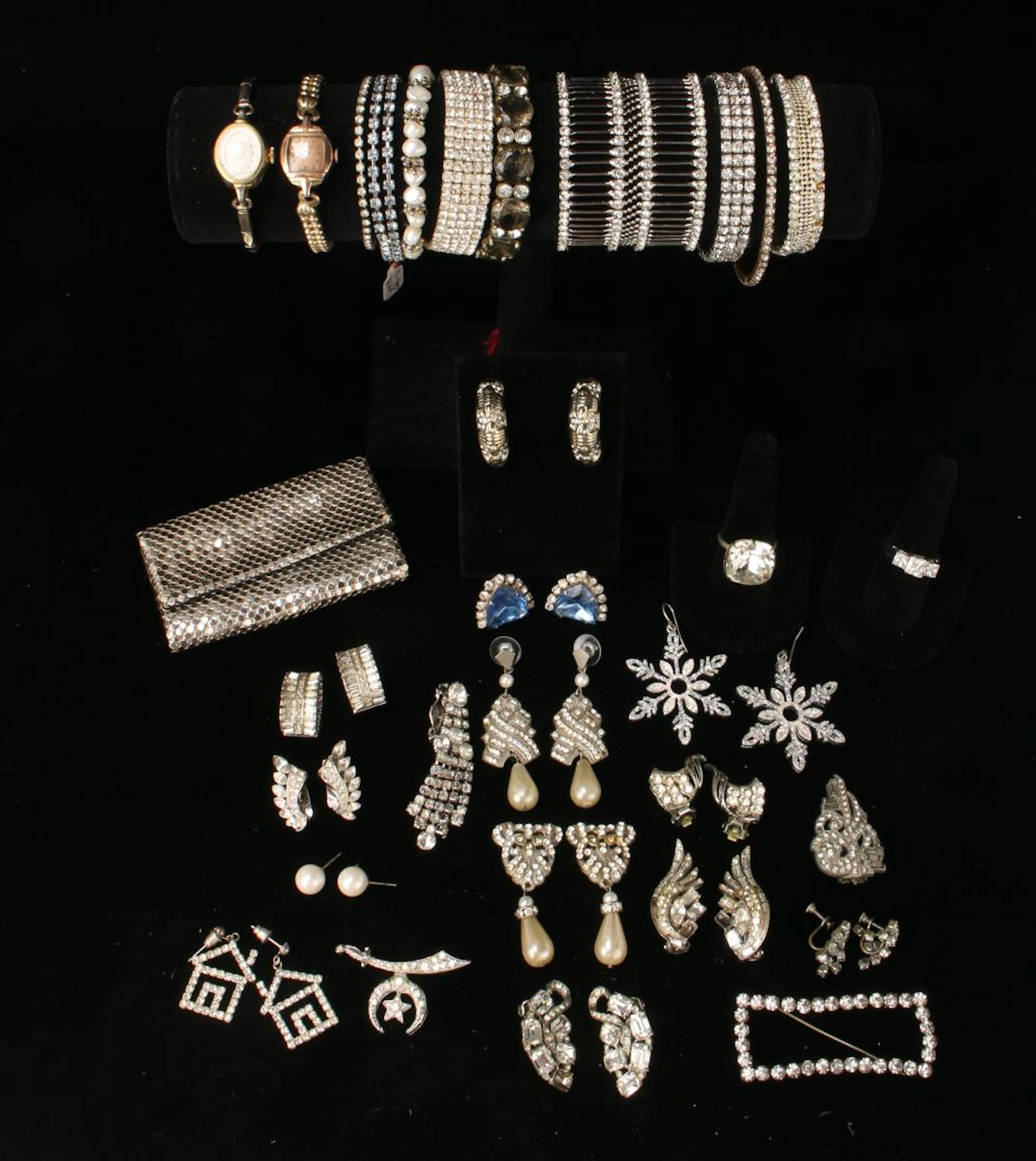 LARGE VINTAGE COSTUME JEWELRY RHINESTONE LOT