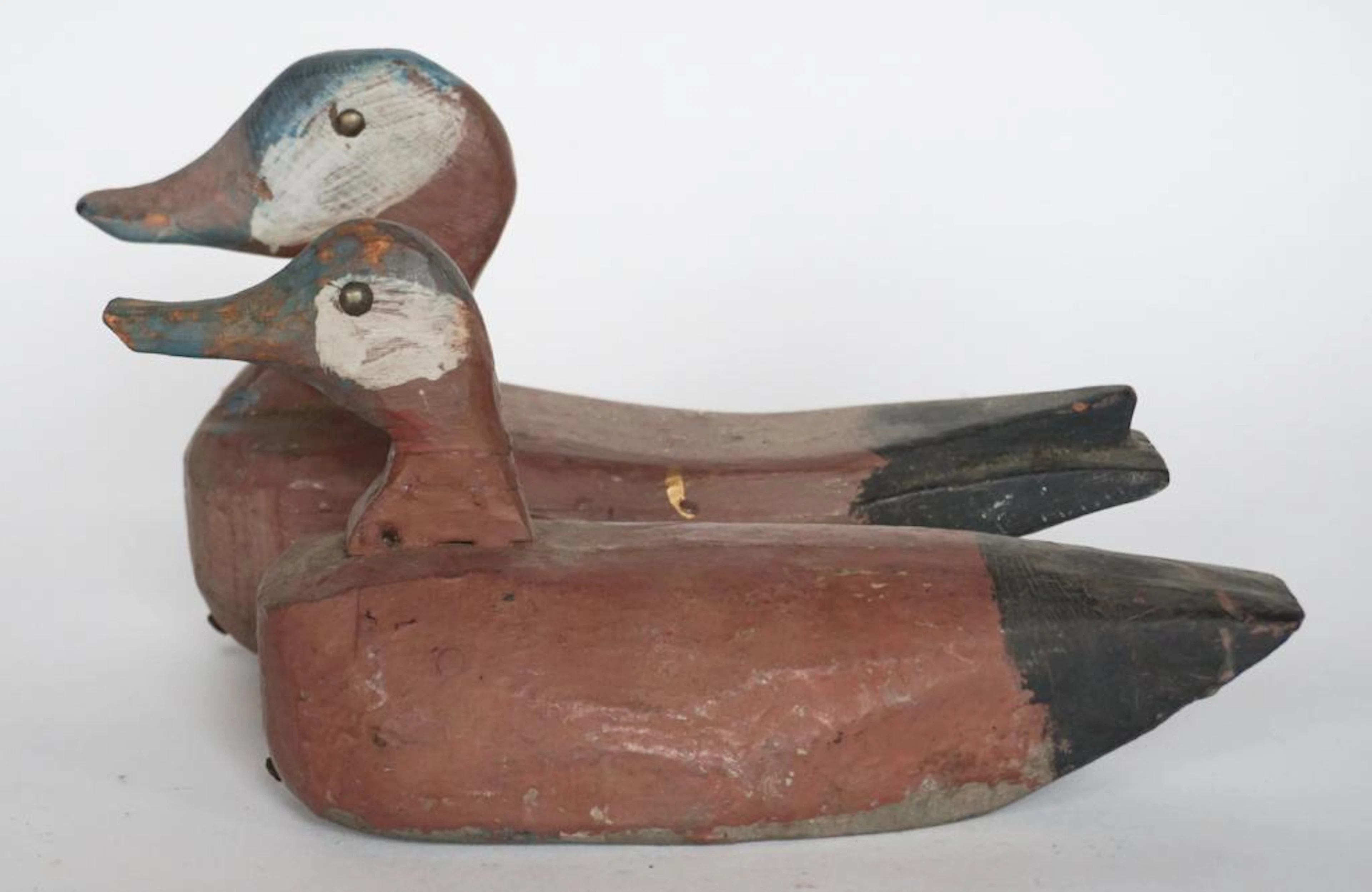 Pair Antique Folksy Chip Carved Ruddy Duck Decoys