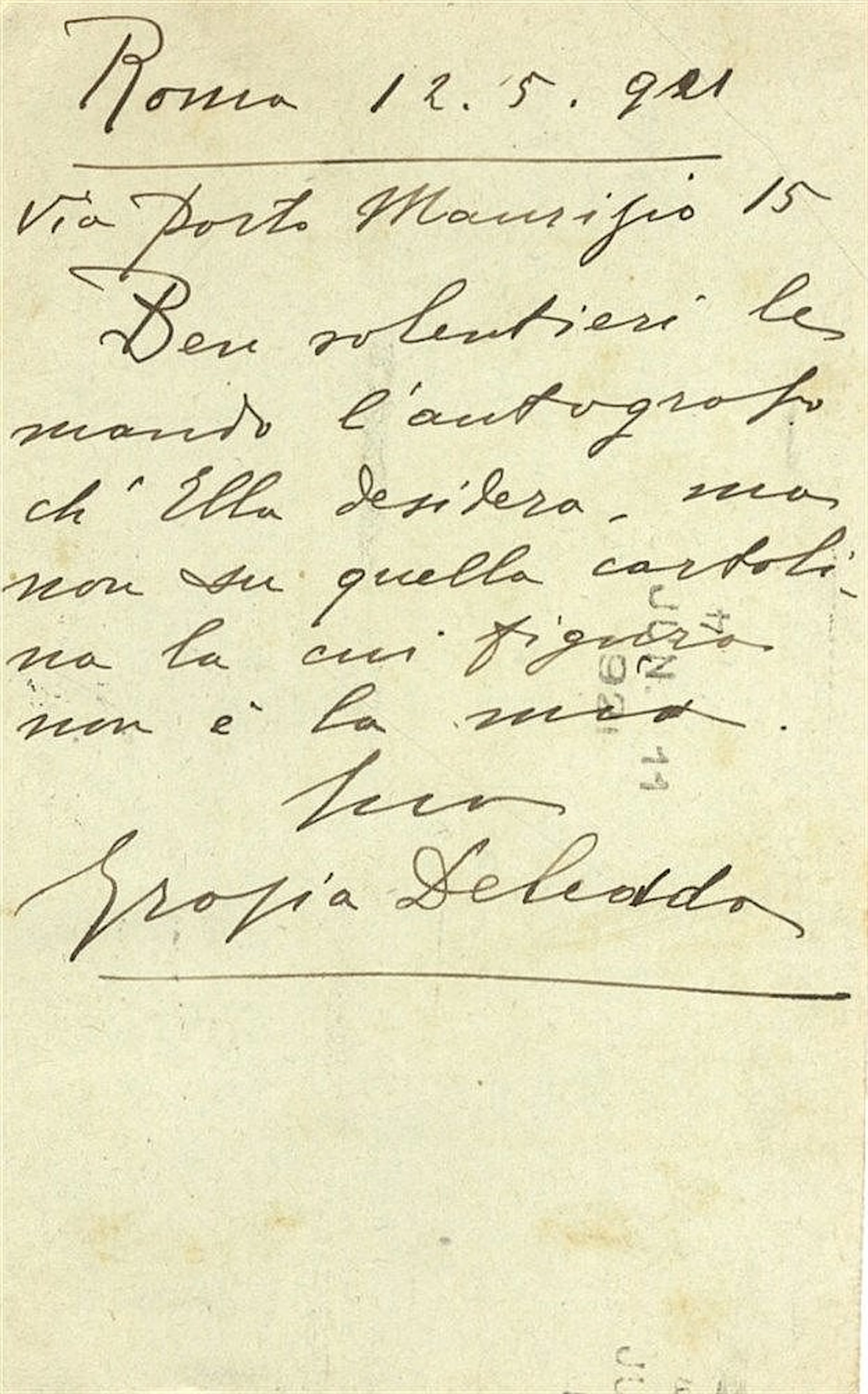 DELEDDA GRAZIA: (1871-1936) Italian Writer