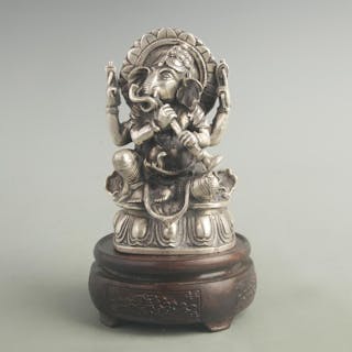 GILT AND SILVERED BRONZE STATUE OF THE ELEPHANT GOD OF WEALTH