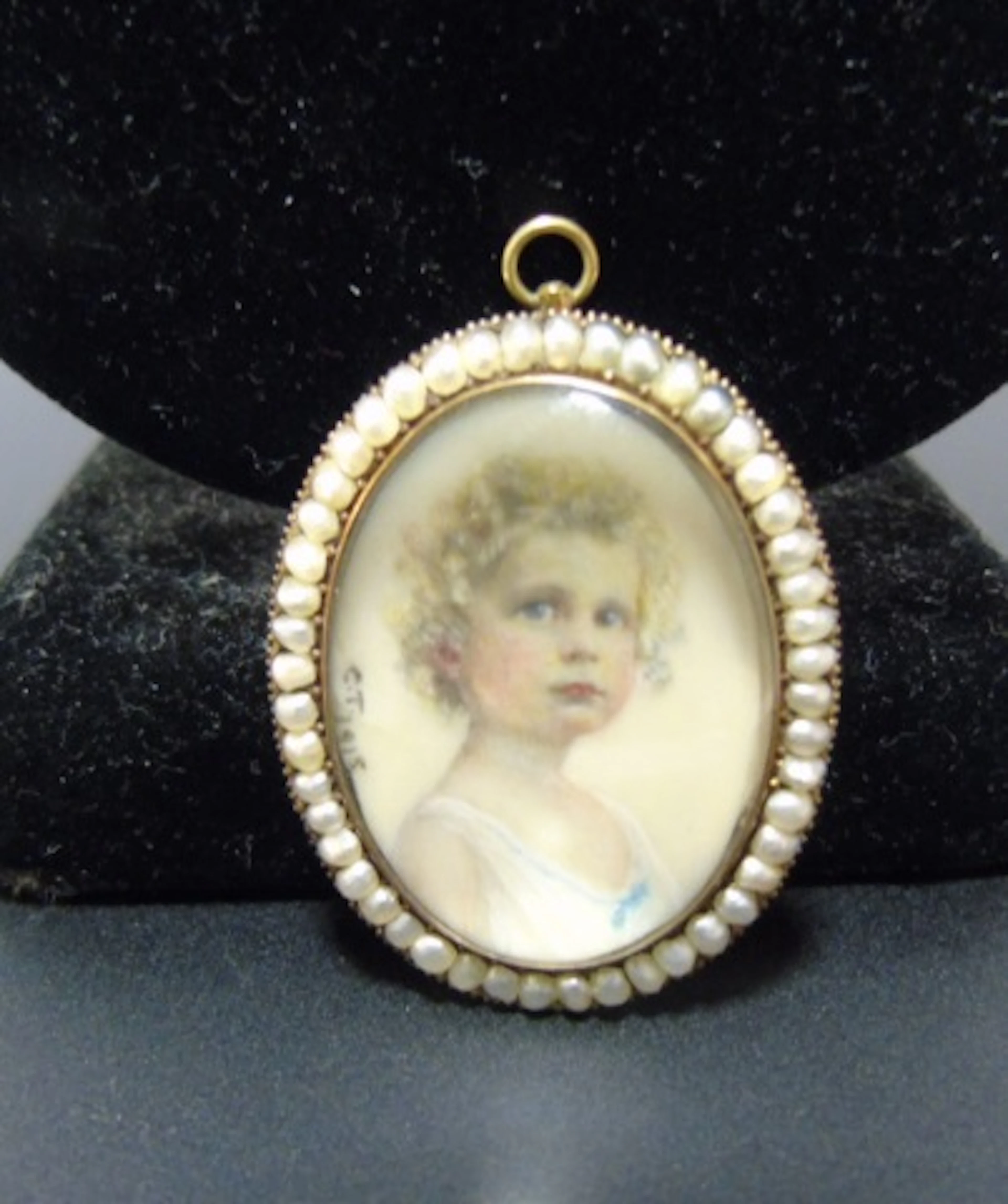 Antique Portrait Miniature Seed Pearl Pendant