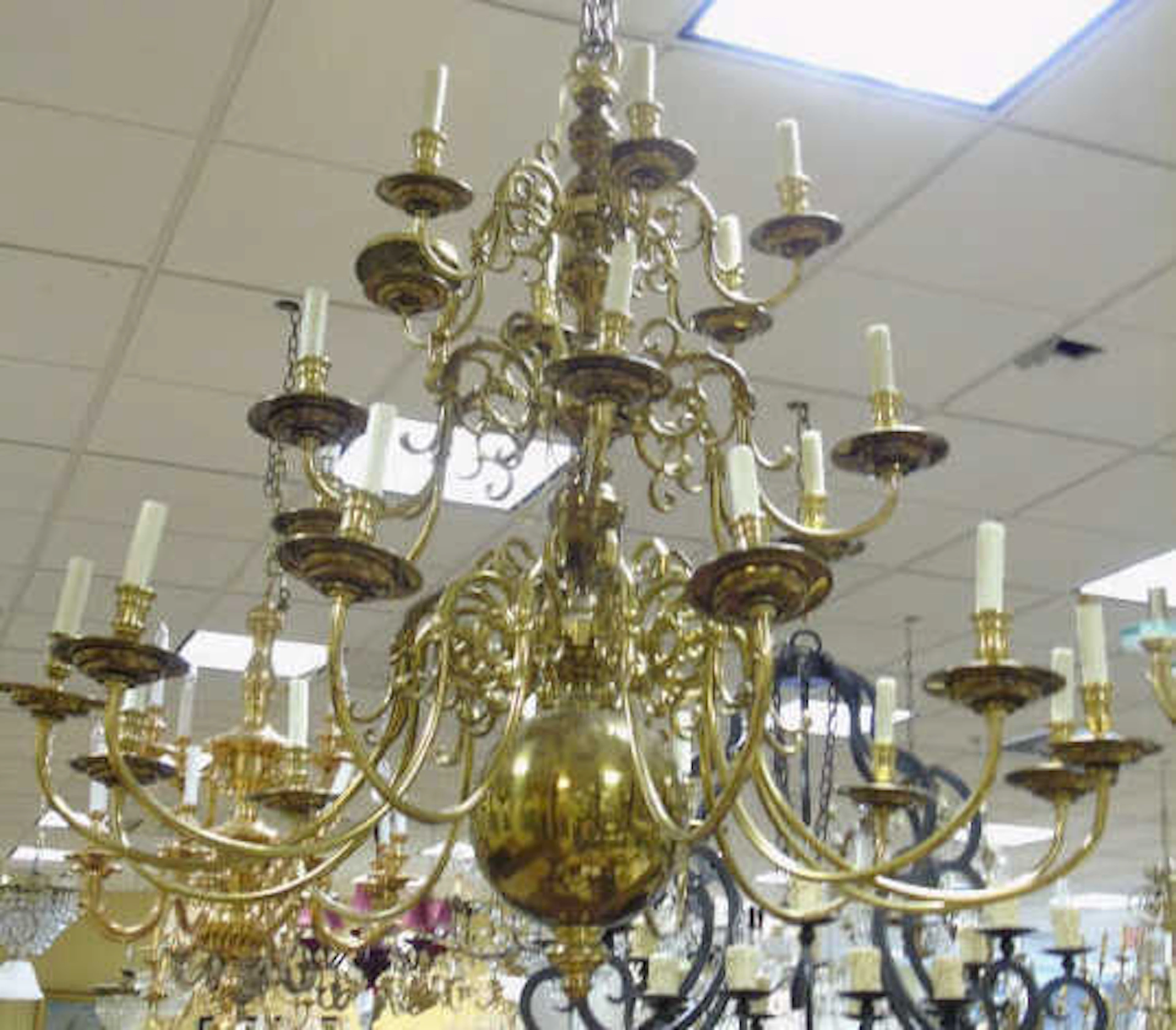 Large Dutch Colonial Brass Chandelier 24 Lights