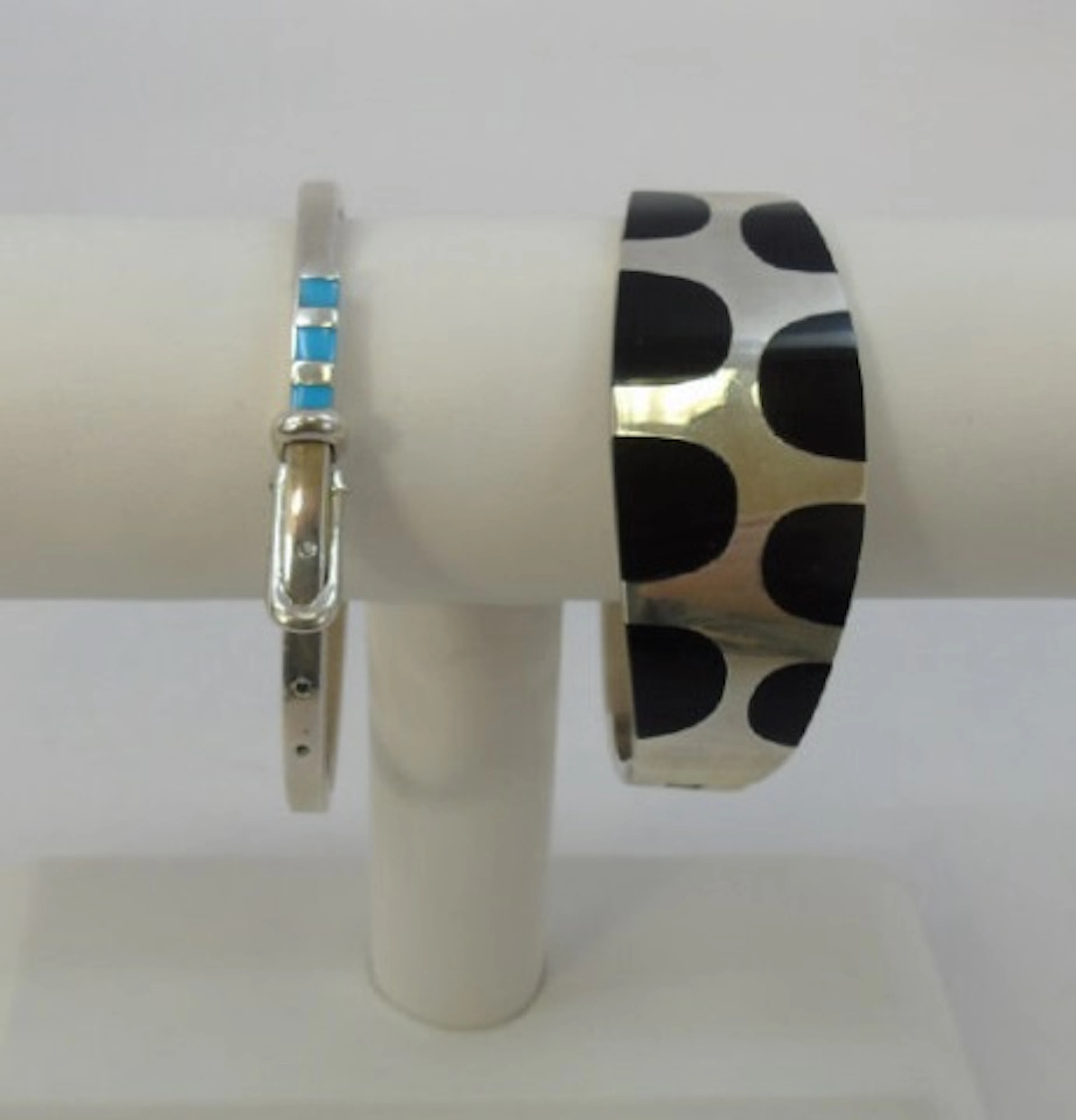 2 Inlaid Vintage Taxco Sterling Silver Bracelets