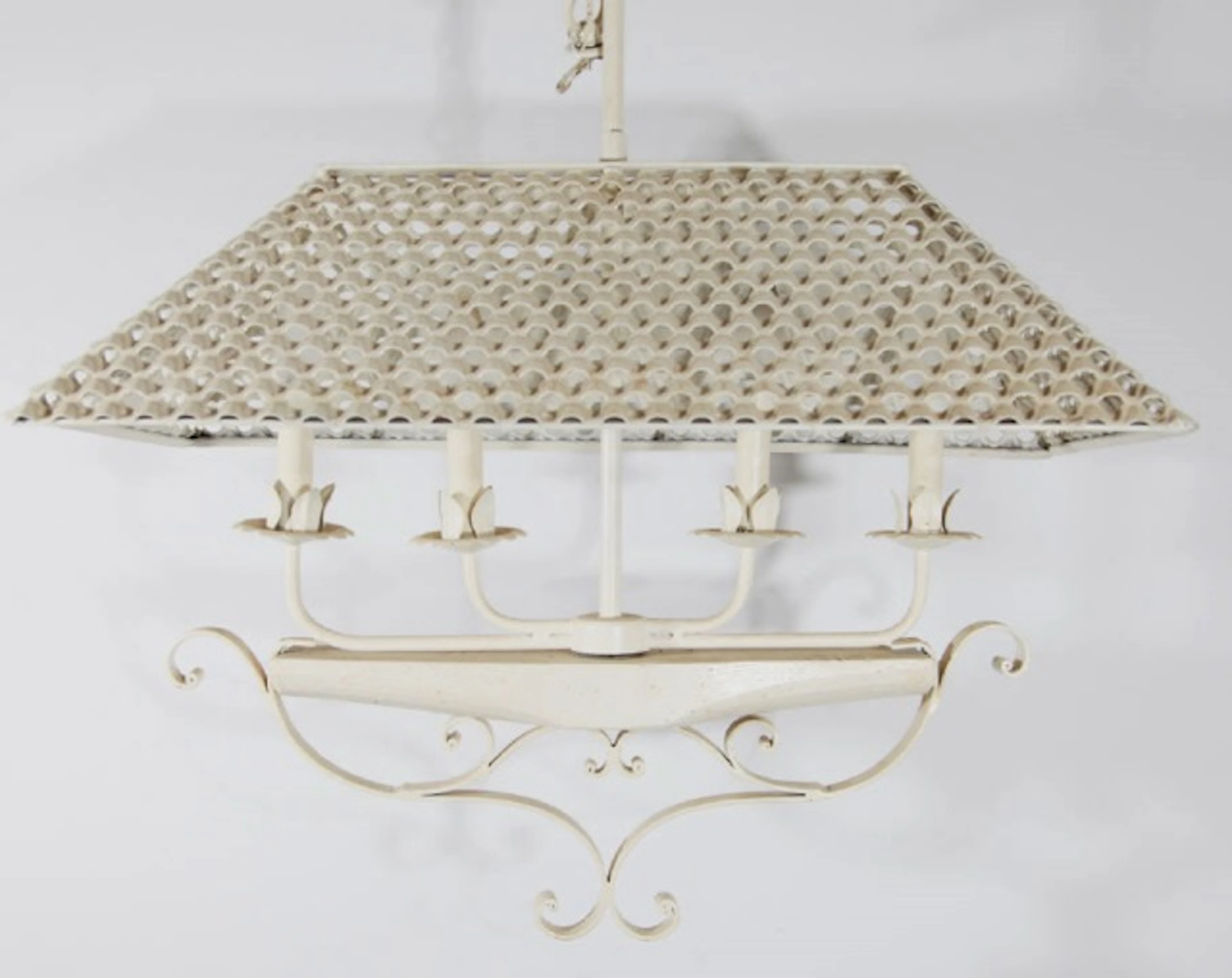 French Country Painted White Lantern Chandelier