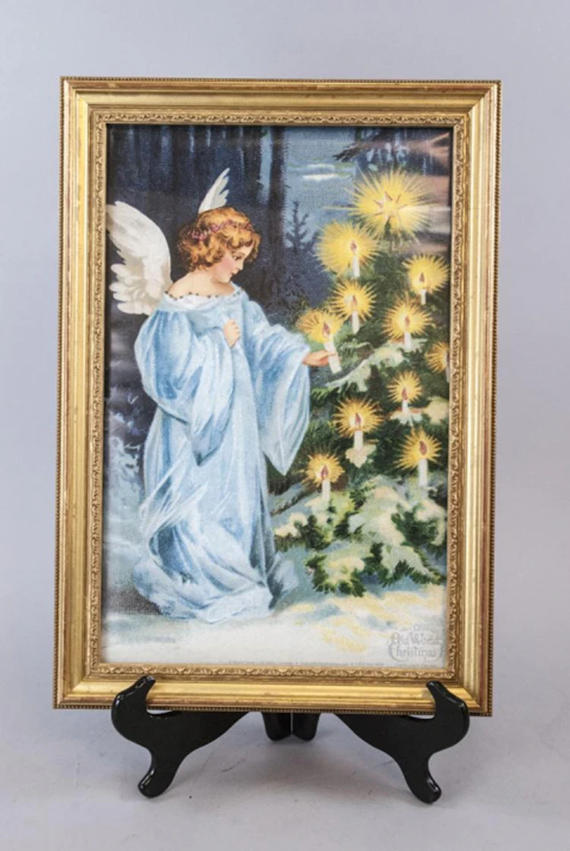 Antique Style Framed Glitter Print Christmas Angel