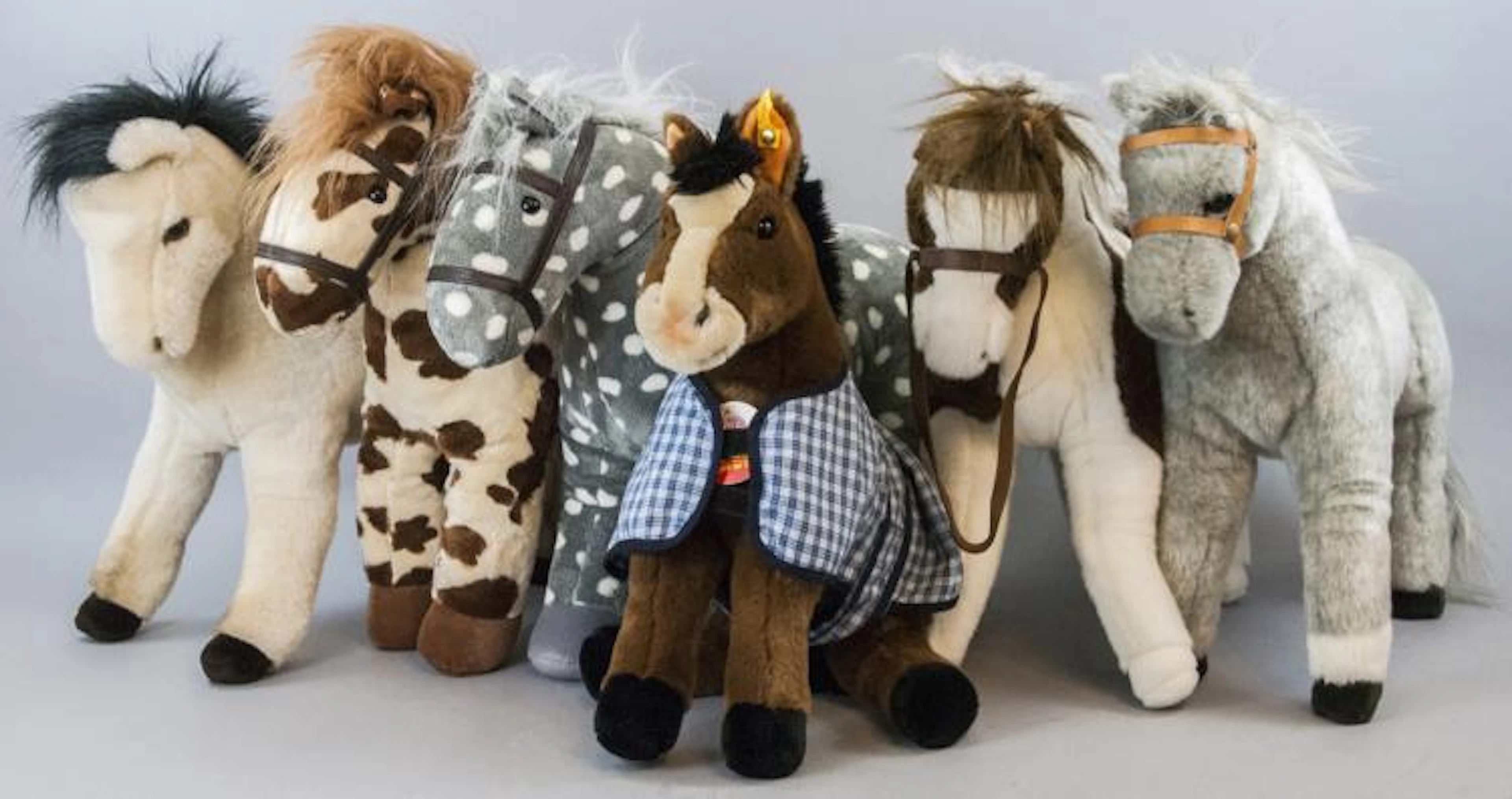 6 Plush Stuffed Toy Horses, Velvet Ponies, Steiff