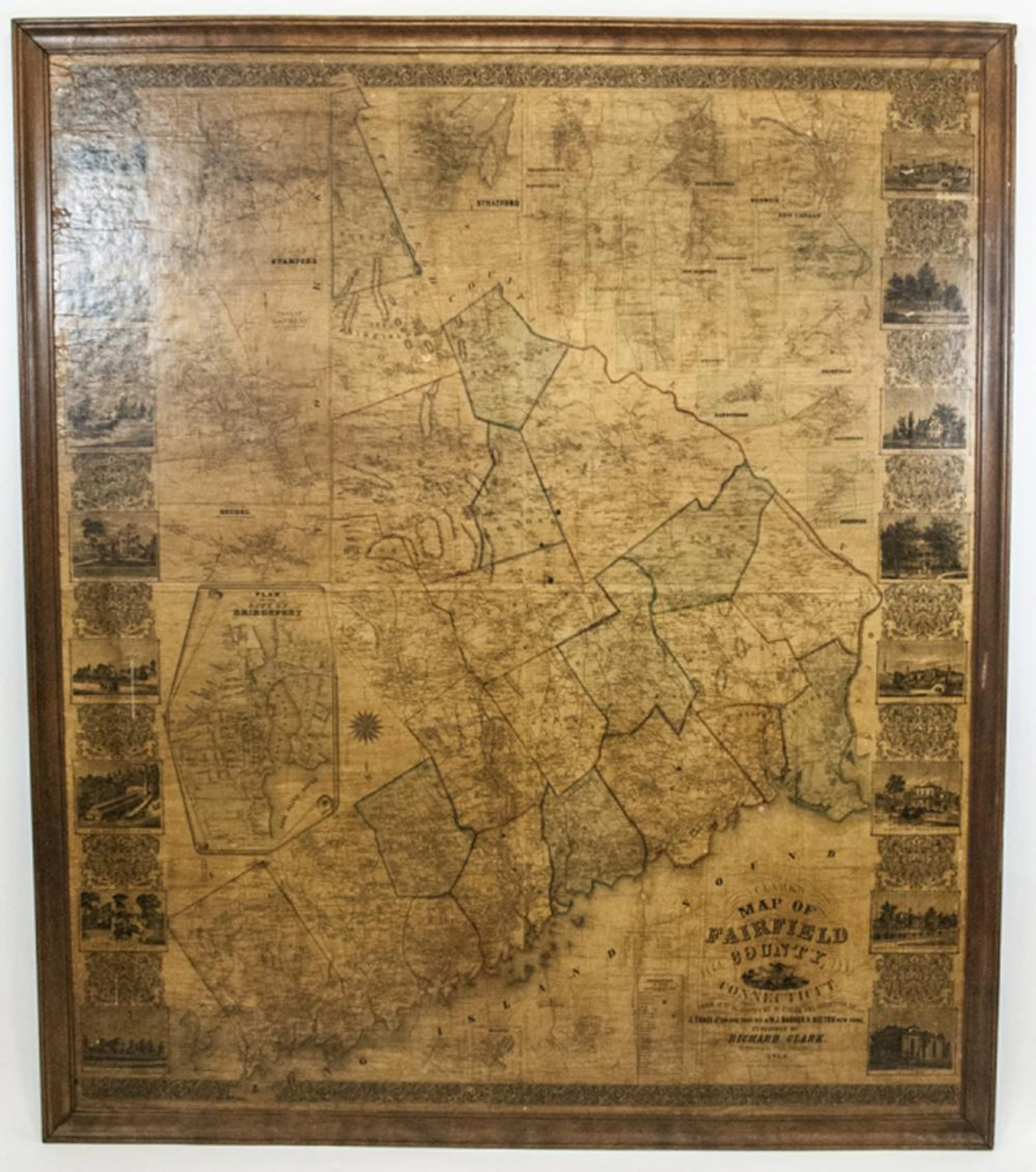 Antique Mounted Map Fairfield County, Conn. 1858