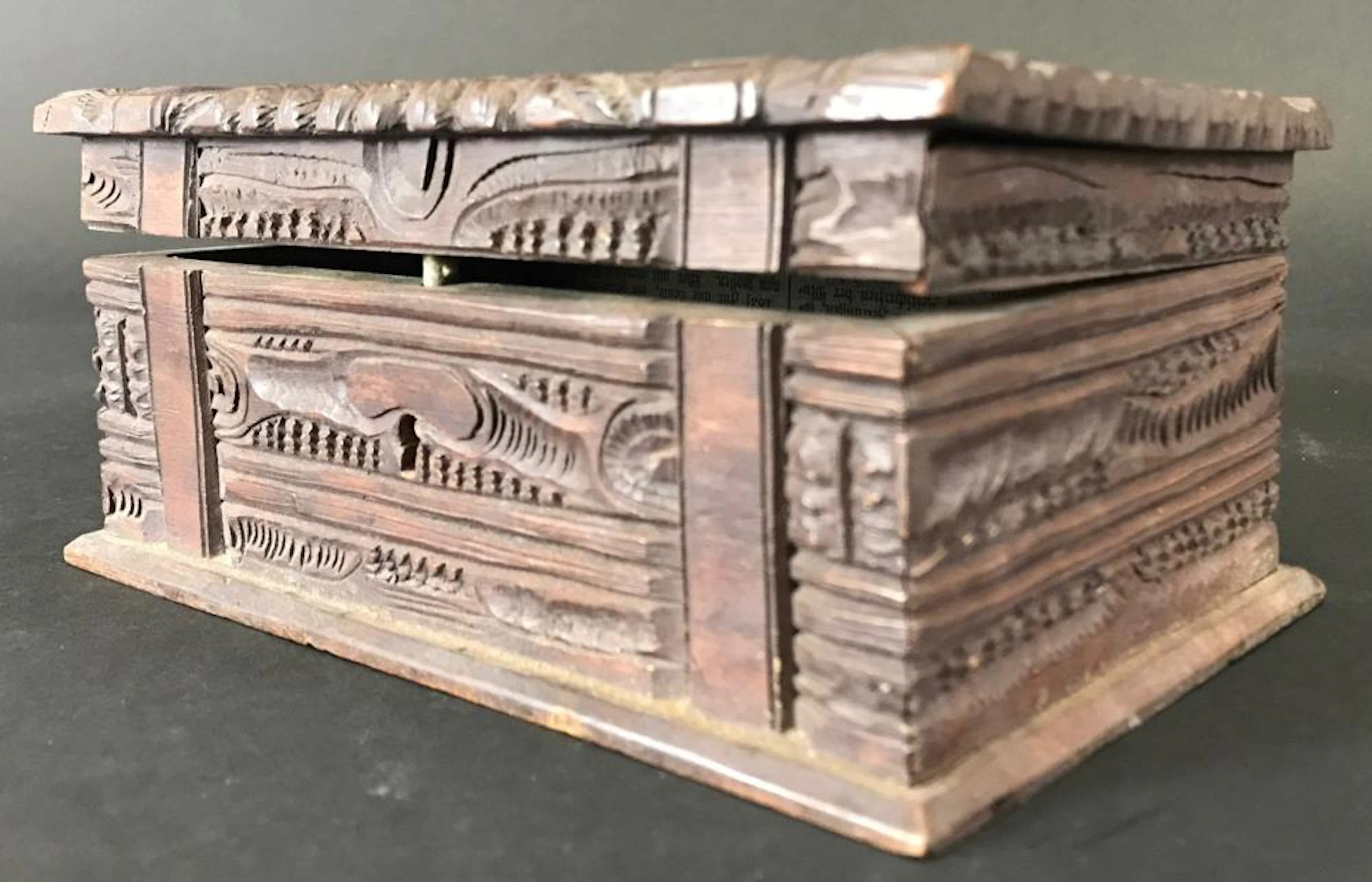 Antique German Black Forest Carved Jewelry Box