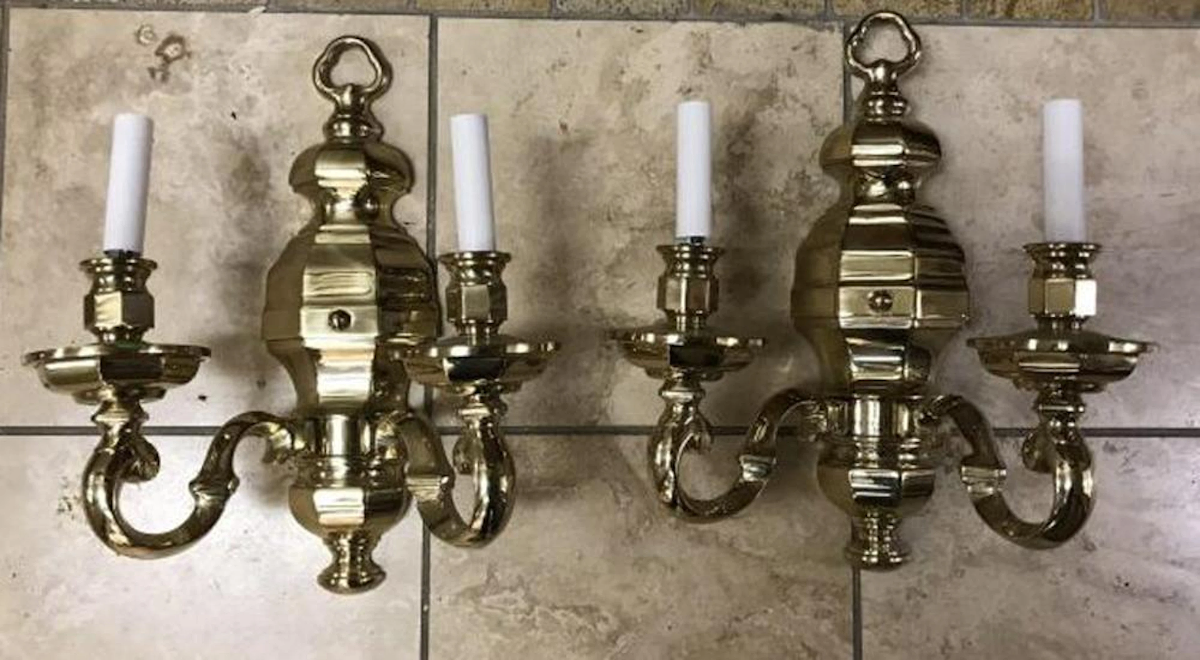 Pair Heavy Brass Traditional Style Wall Sconces